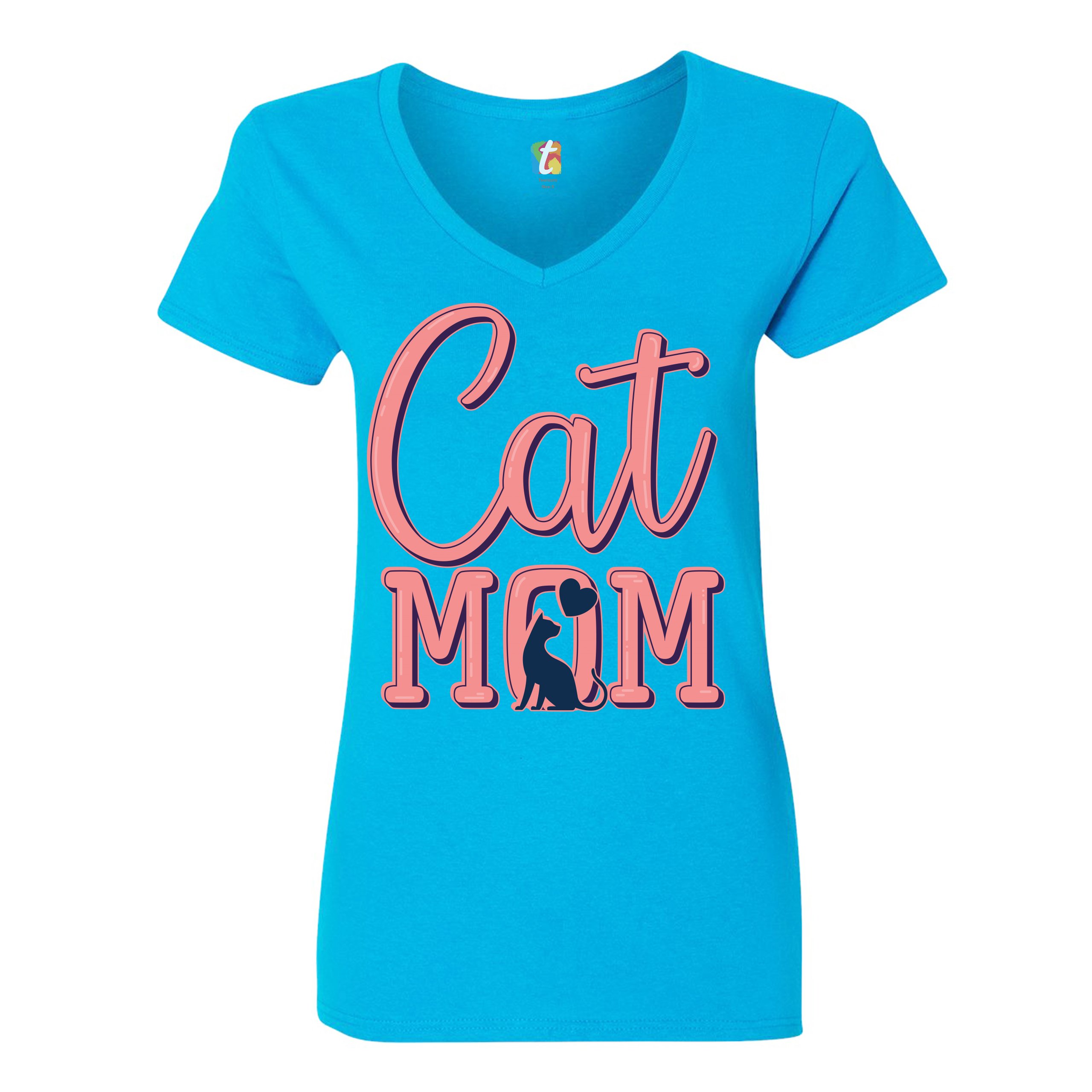 Cat Mom Women's V-Neck T-shirt Mother's Day I Love My Cat Mommy Pet Lover Tee