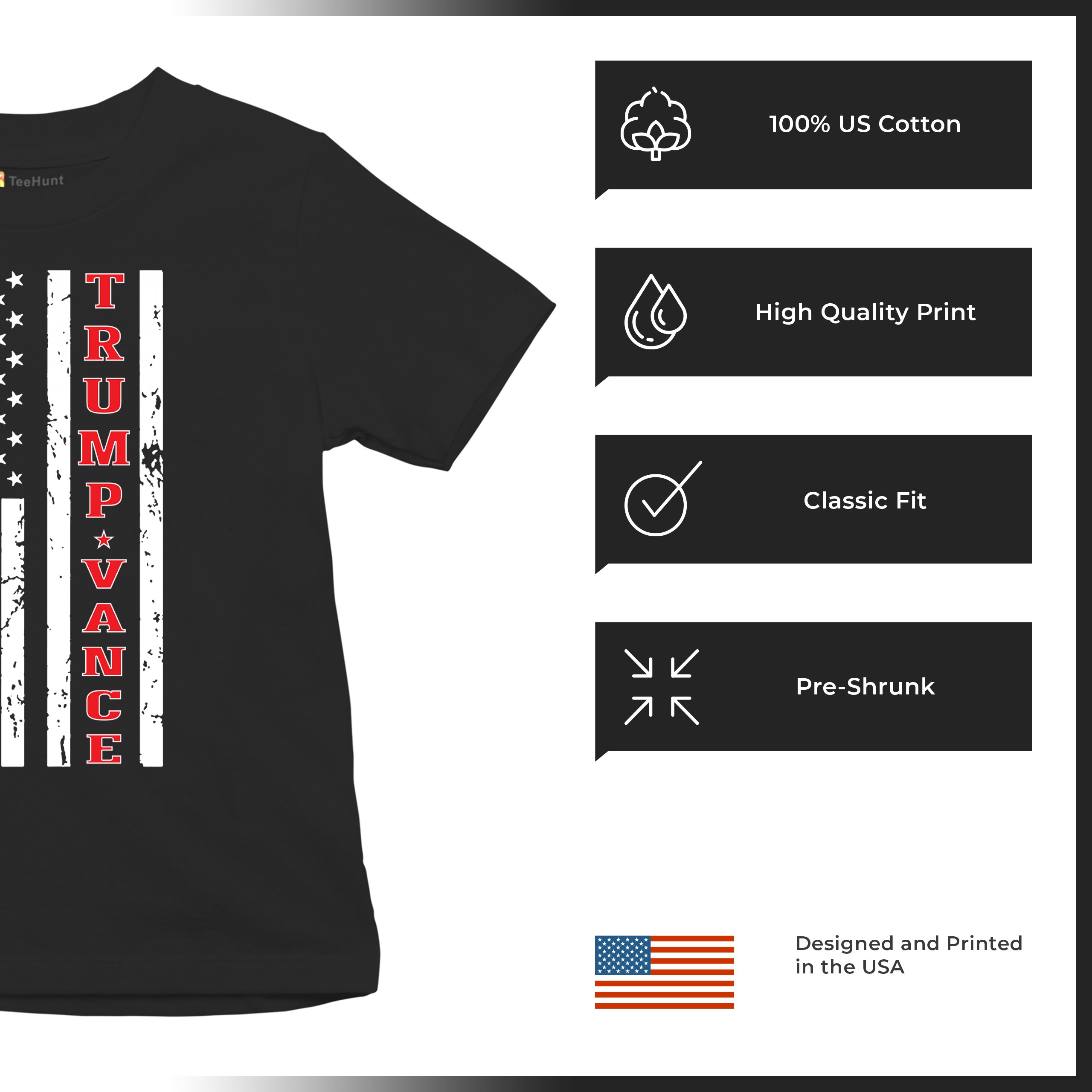 Trump JD Vance 2024 American Flag Youth T-shirt VP Patriotic Vote Red FJB Kids - Picture 14 of 43