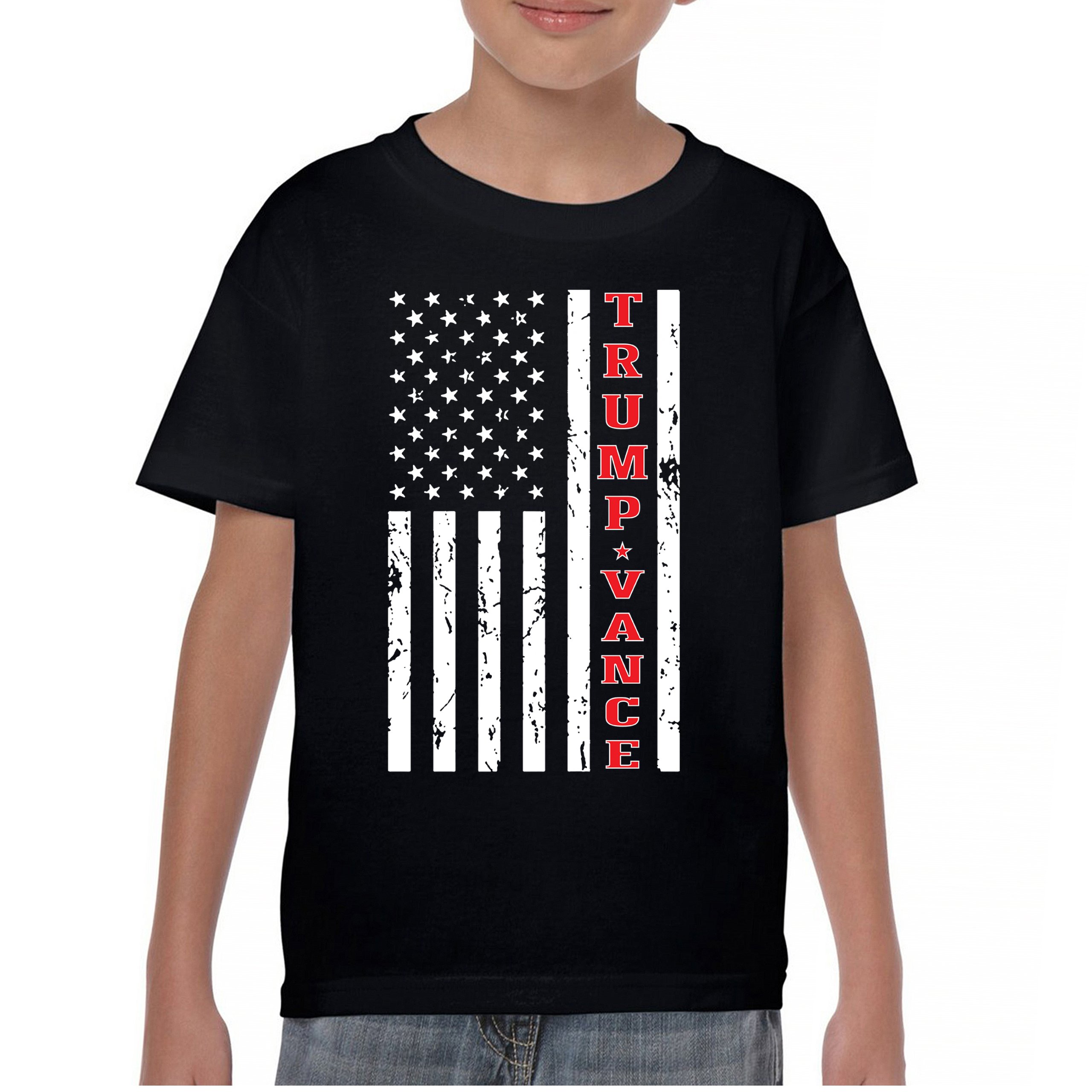 Trump JD Vance 2024 American Flag Youth T-shirt VP Patriotic Vote Red FJB Kids - Picture 9 of 43
