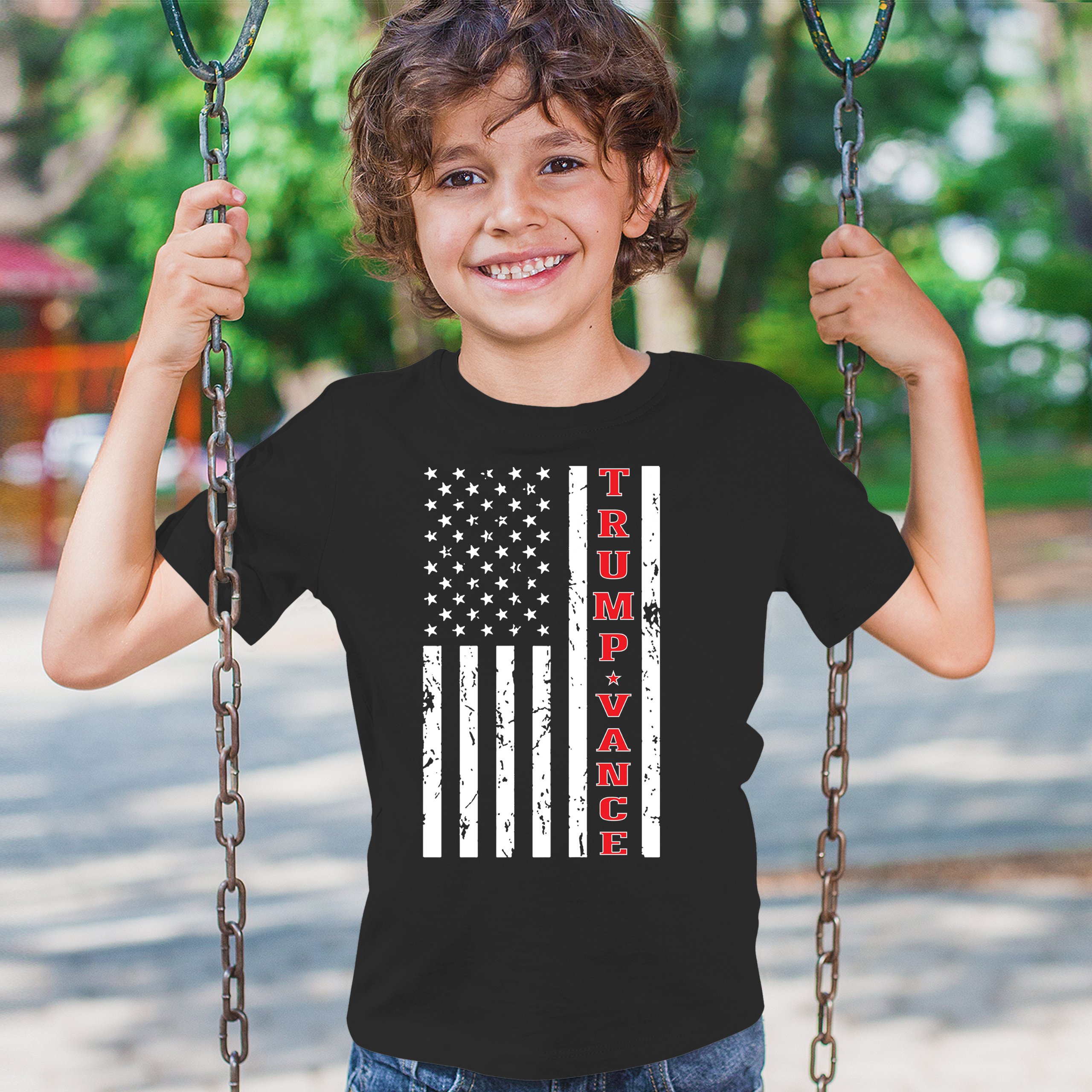 Trump JD Vance 2024 American Flag Youth T-shirt VP Patriotic Vote Red FJB Kids - Picture 12 of 43