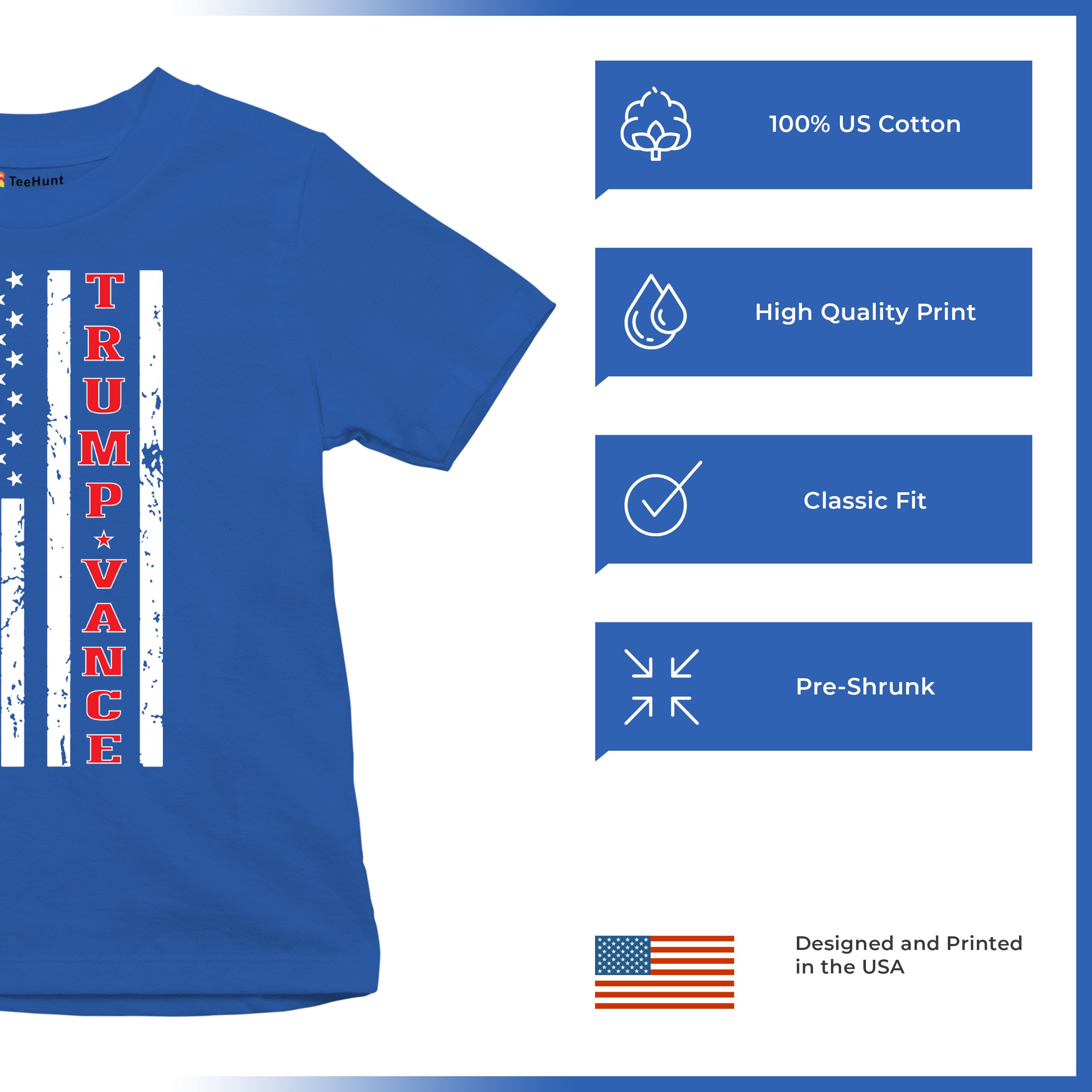 Trump JD Vance 2024 American Flag Youth T-shirt VP Patriotic Vote Red FJB Kids - Picture 35 of 43