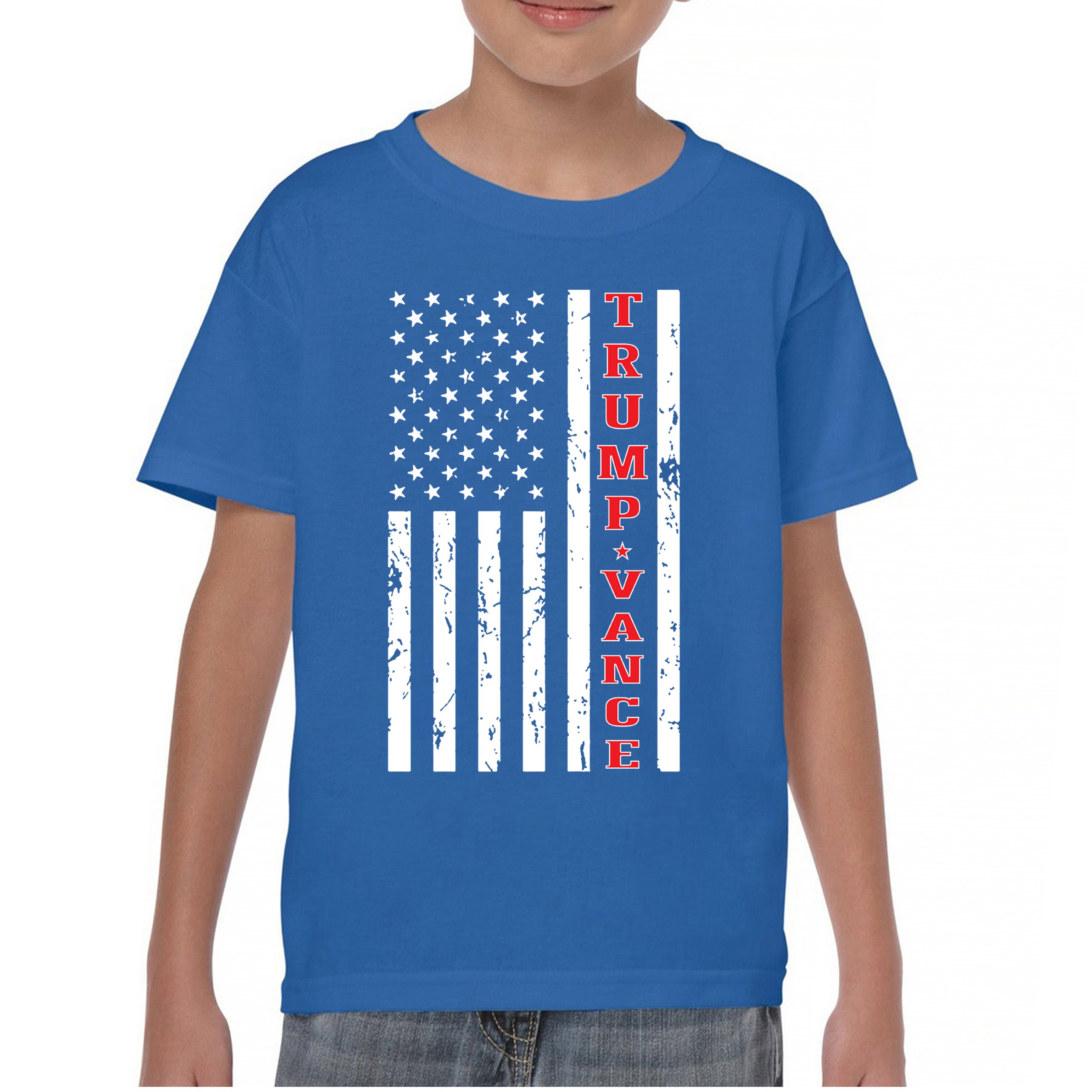 Trump JD Vance 2024 American Flag Youth T-shirt VP Patriotic Vote Red FJB Kids - Picture 30 of 43