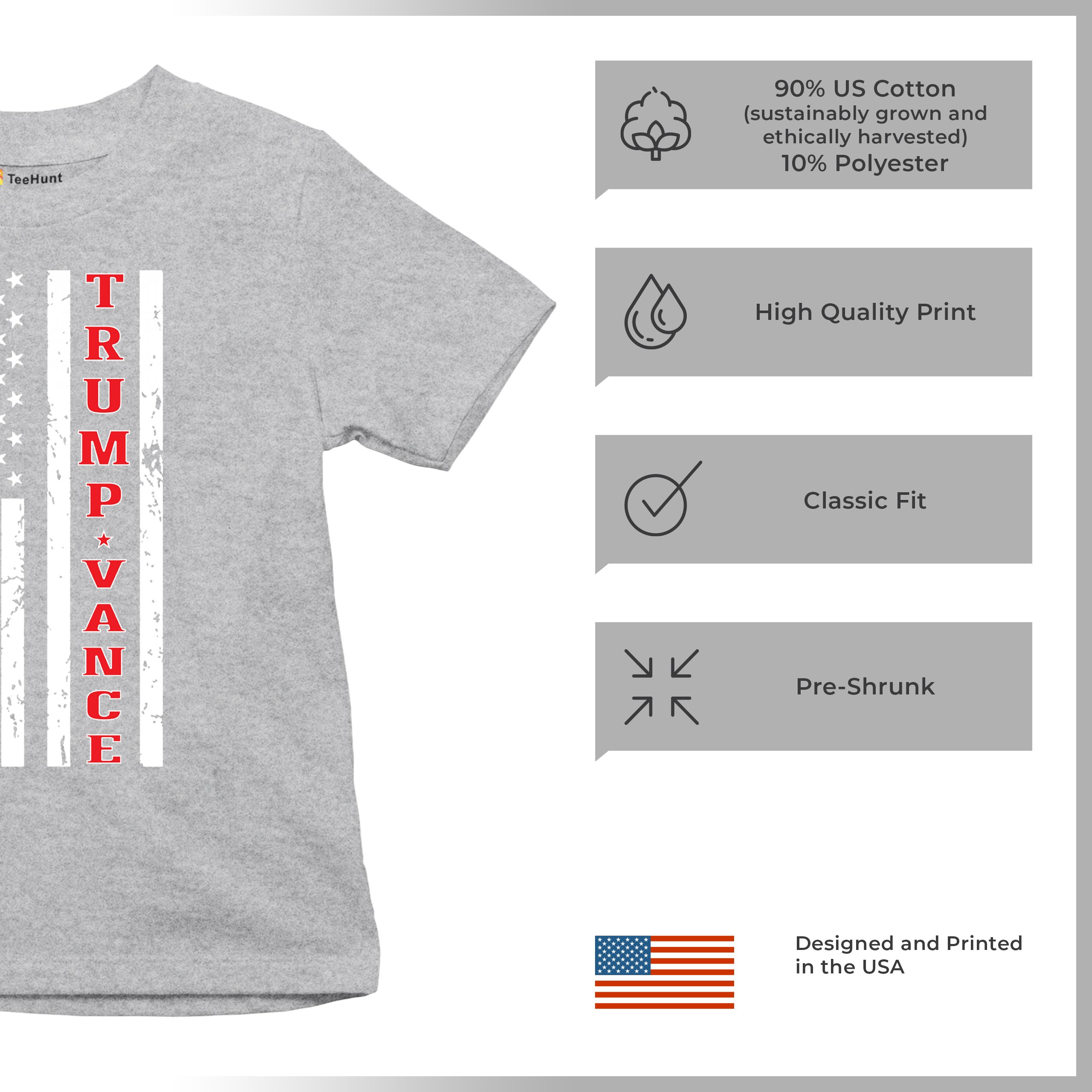 Trump JD Vance 2024 American Flag Youth T-shirt VP Patriotic Vote Red FJB Kids - Picture 21 of 43