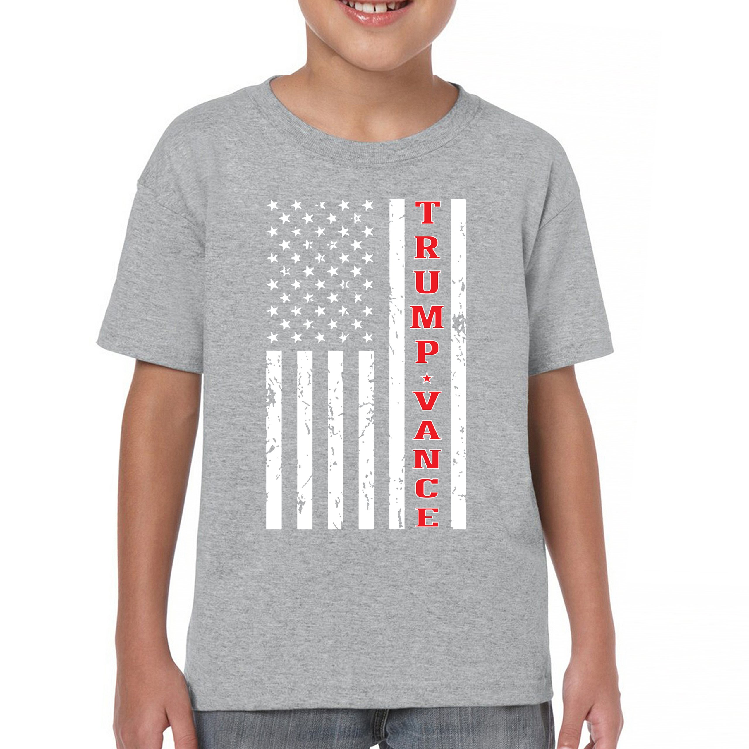 Trump JD Vance 2024 American Flag Youth T-shirt VP Patriotic Vote Red FJB Kids - Picture 16 of 43
