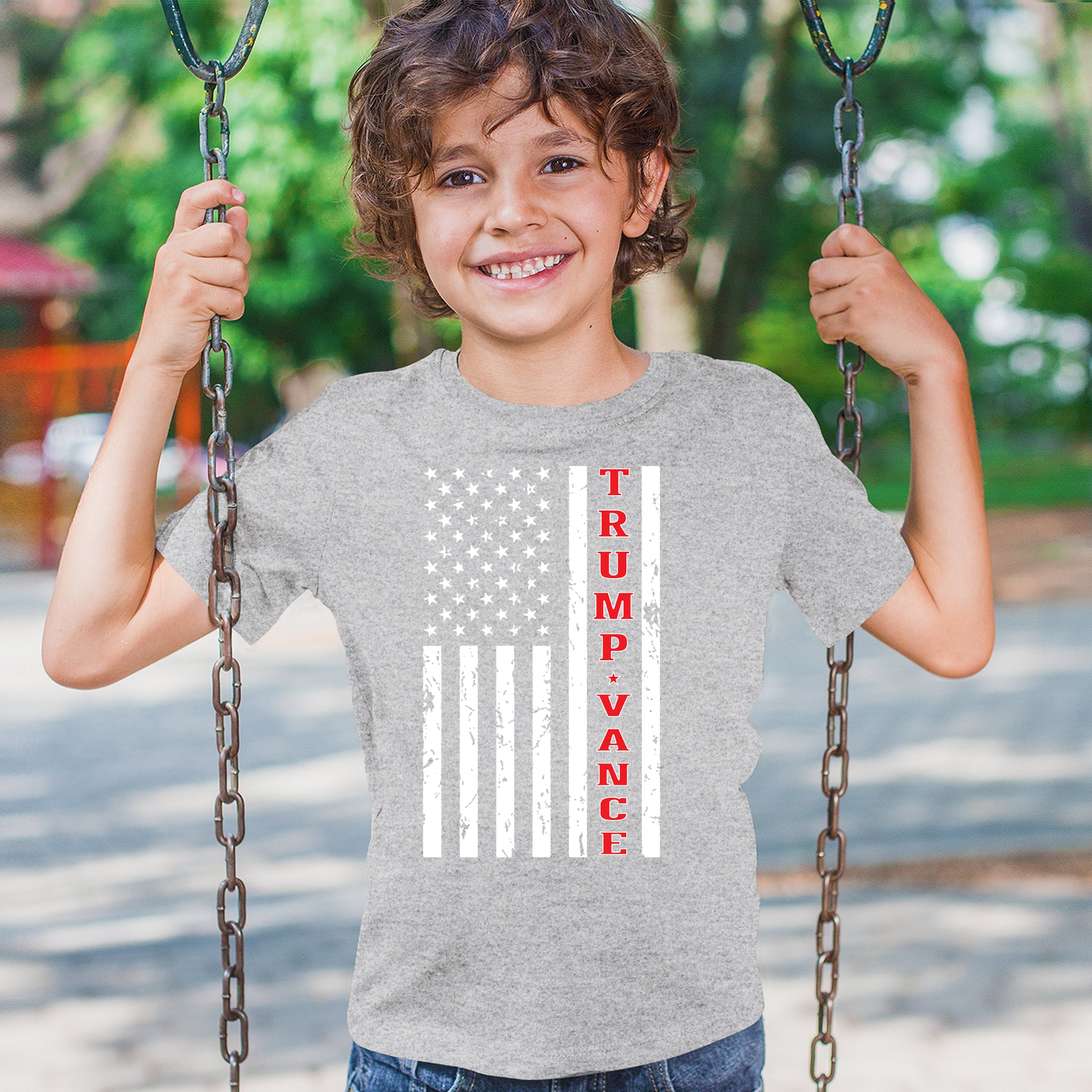 Trump JD Vance 2024 American Flag Youth T-shirt VP Patriotic Vote Red FJB Kids - Picture 19 of 43