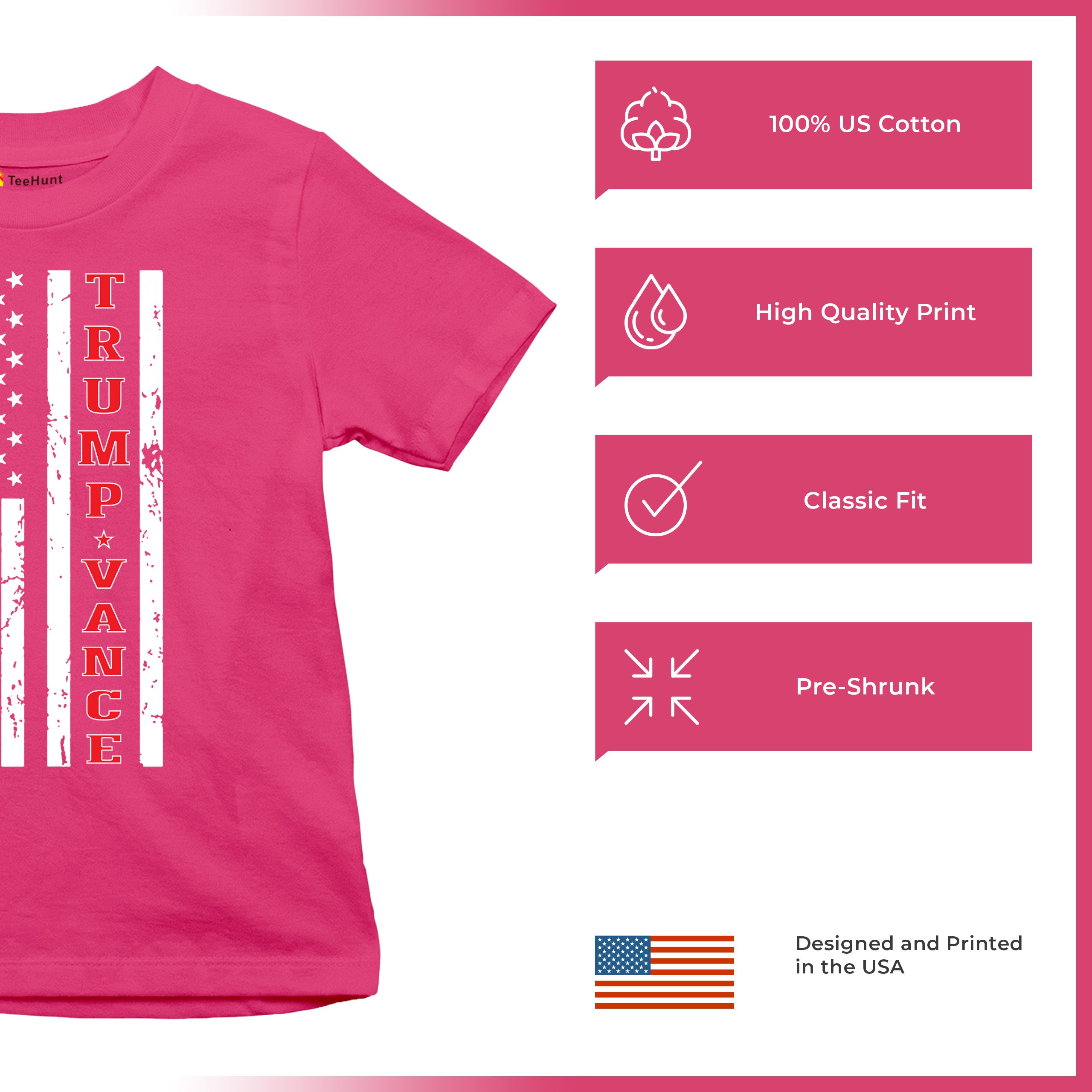 Trump JD Vance 2024 American Flag Youth T-shirt VP Patriotic Vote Red FJB Kids - Picture 42 of 43