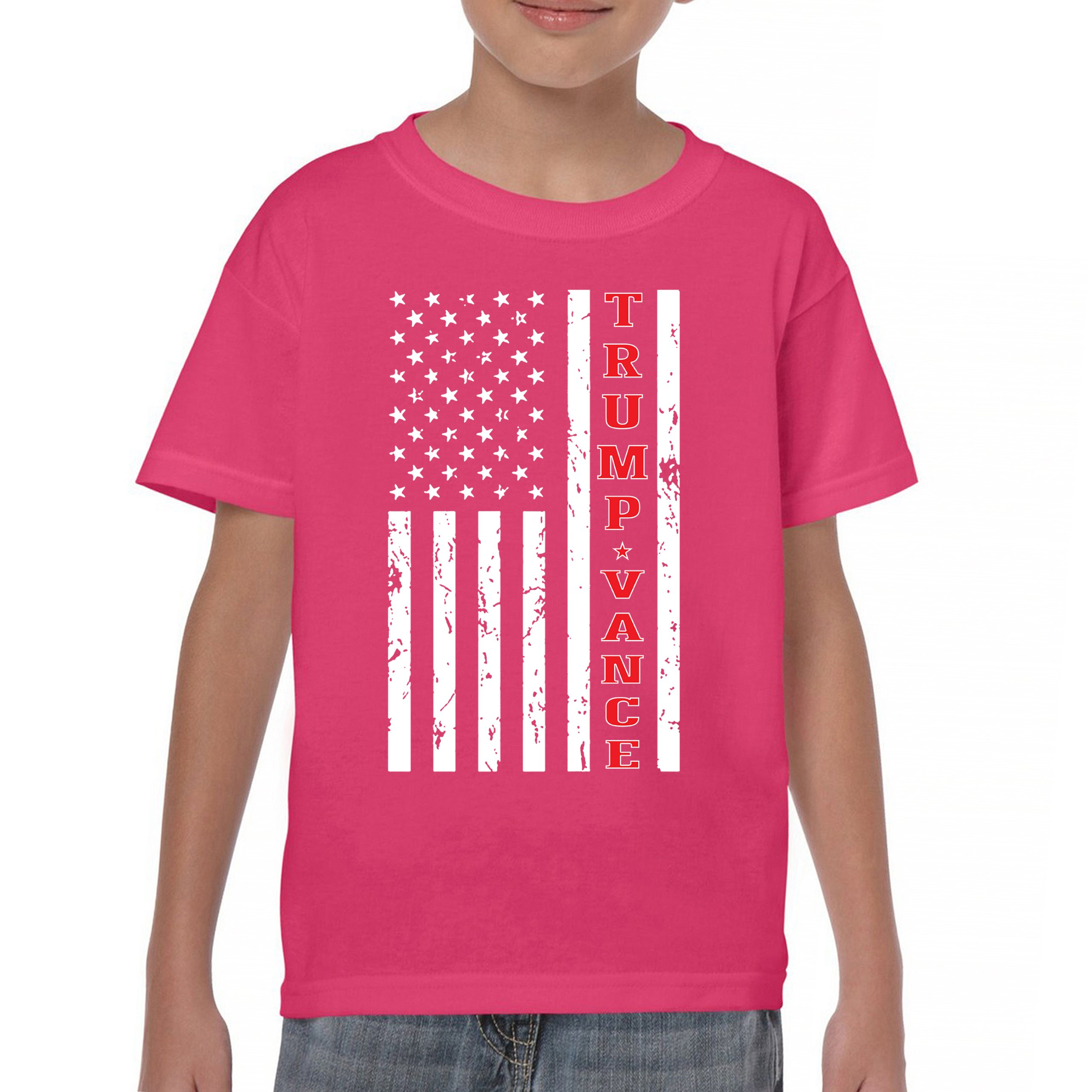 Trump JD Vance 2024 American Flag Youth T-shirt VP Patriotic Vote Red FJB Kids - Picture 37 of 43