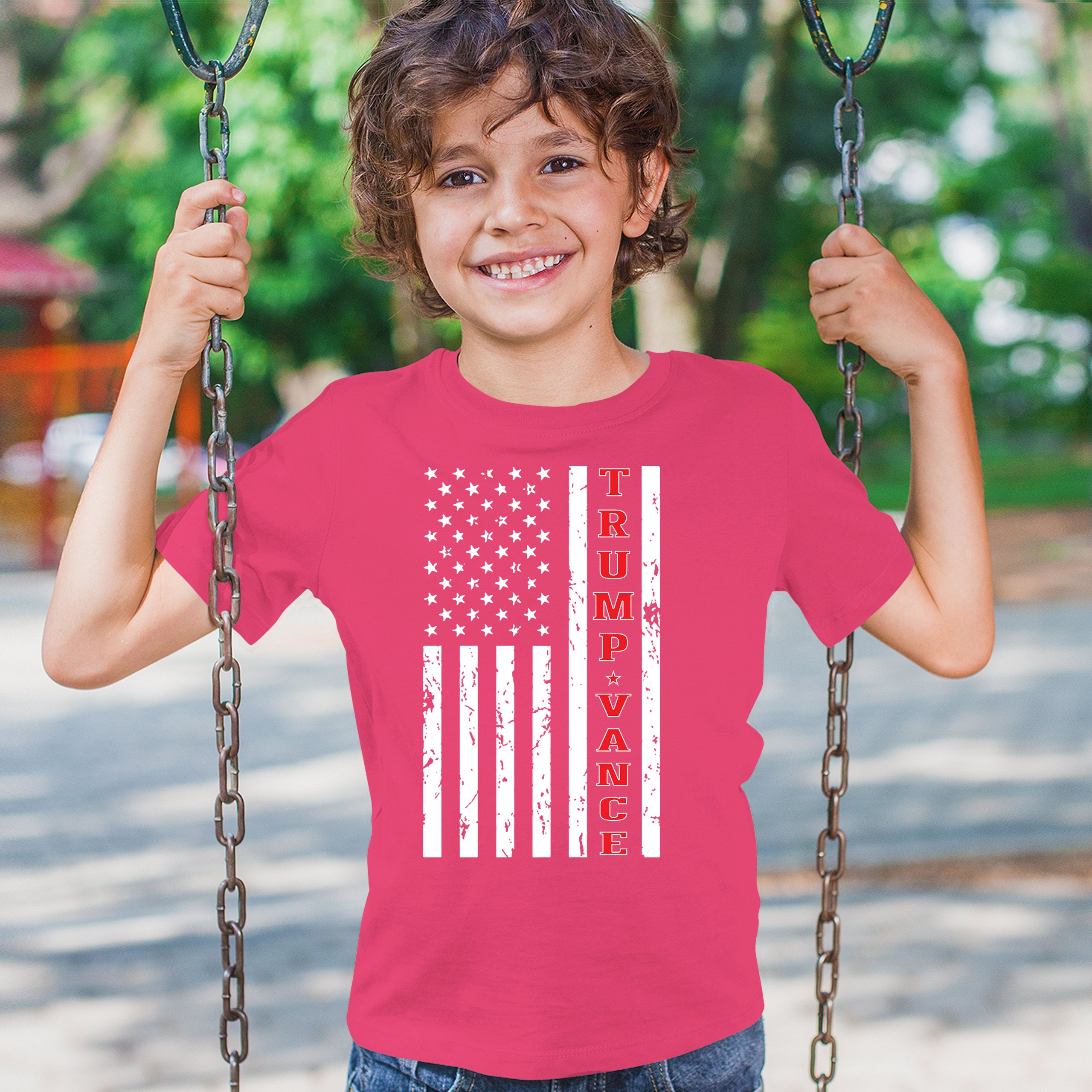 Trump JD Vance 2024 American Flag Youth T-shirt VP Patriotic Vote Red FJB Kids - Picture 40 of 43