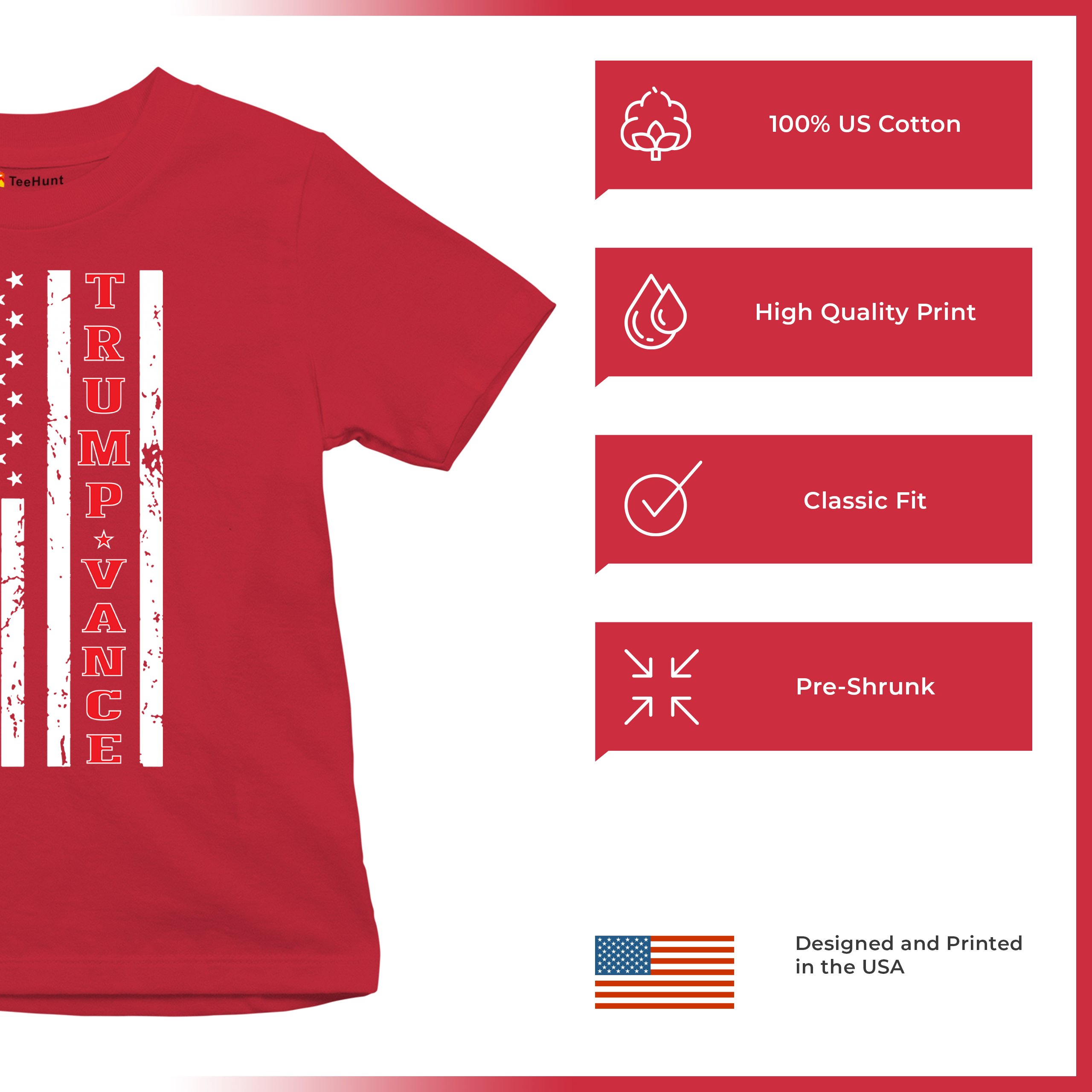 Trump JD Vance 2024 American Flag Youth T-shirt VP Patriotic Vote Red FJB Kids - Picture 7 of 43