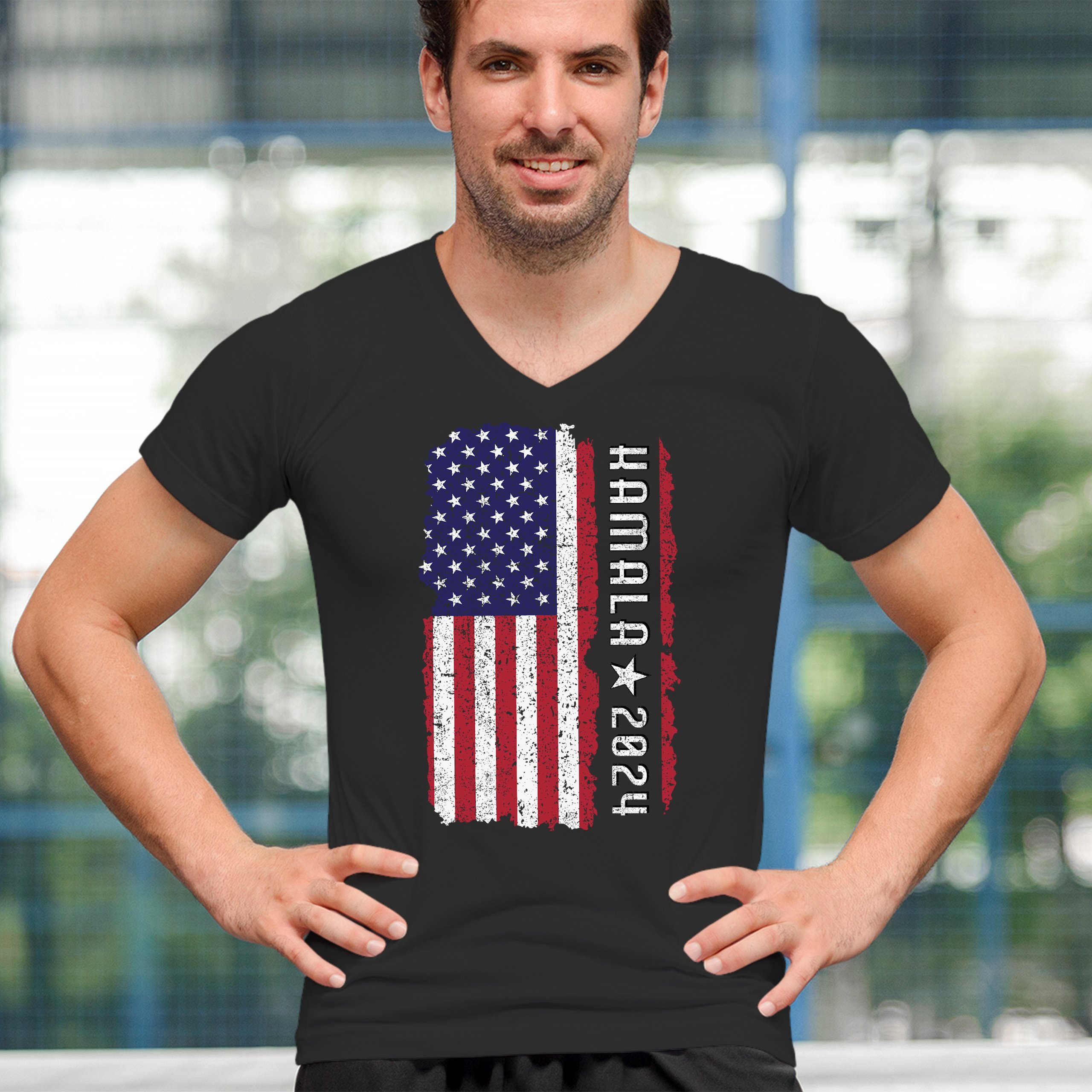 ALTRA Maglietta collo a V Kamala Harris 2024 bandiera americana I'm Speaking President 47