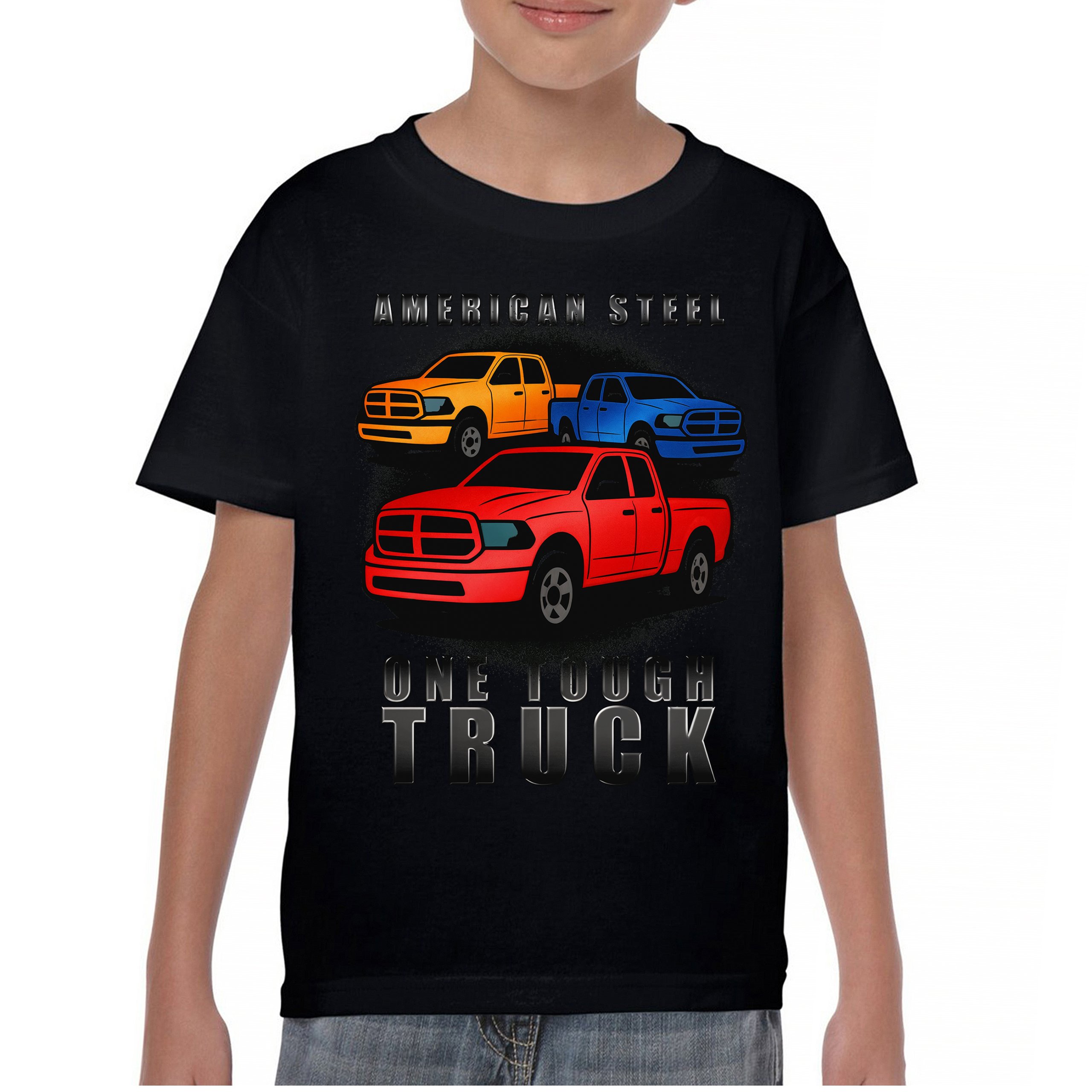 American Steel Tough Truck Youth T-shirt Offroad Pickup 4x4 USA Rugged Kids - Picture 2 of 50