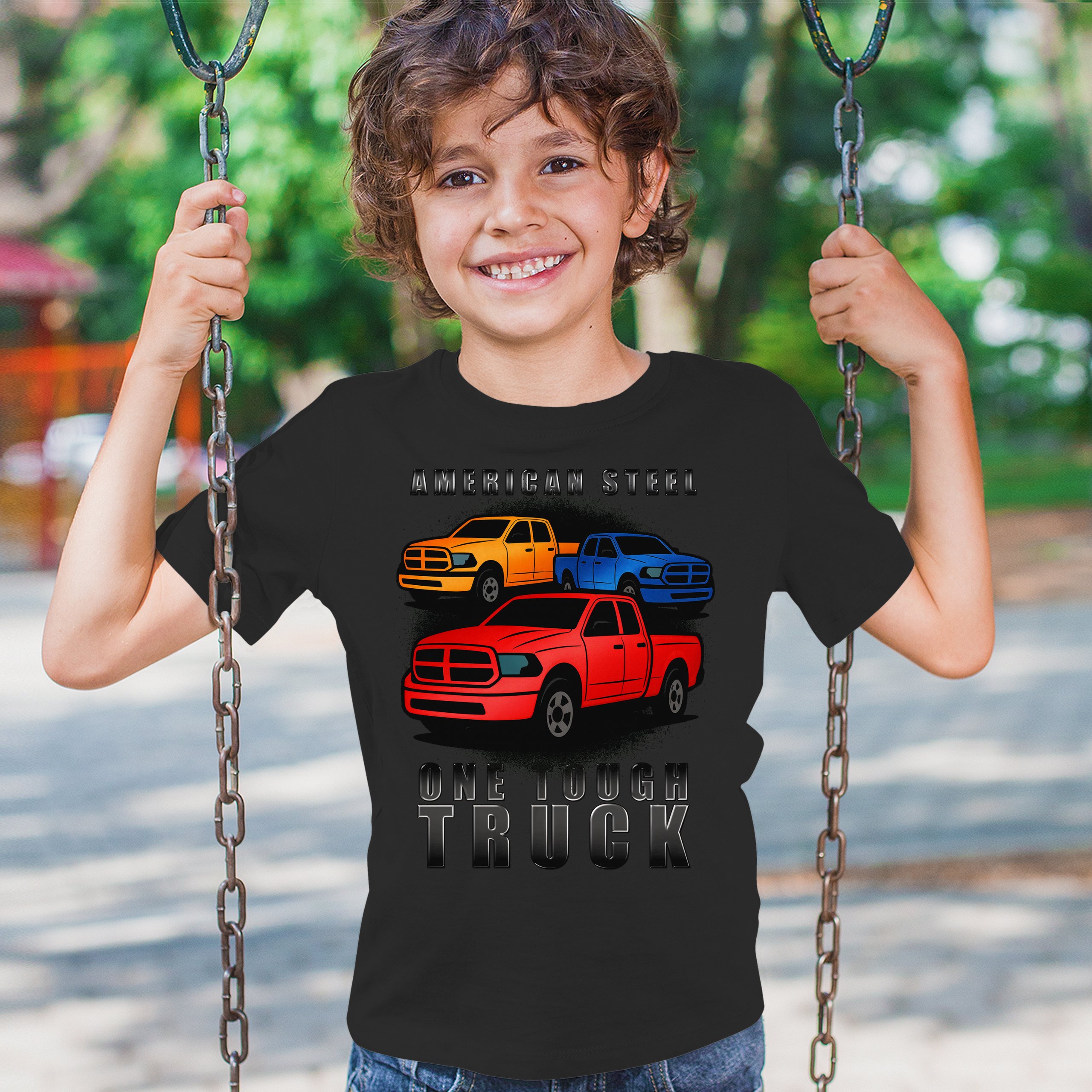 American Steel Tough Truck Youth T-shirt Offroad Pickup 4x4 USA Rugged Kids - Picture 5 of 50
