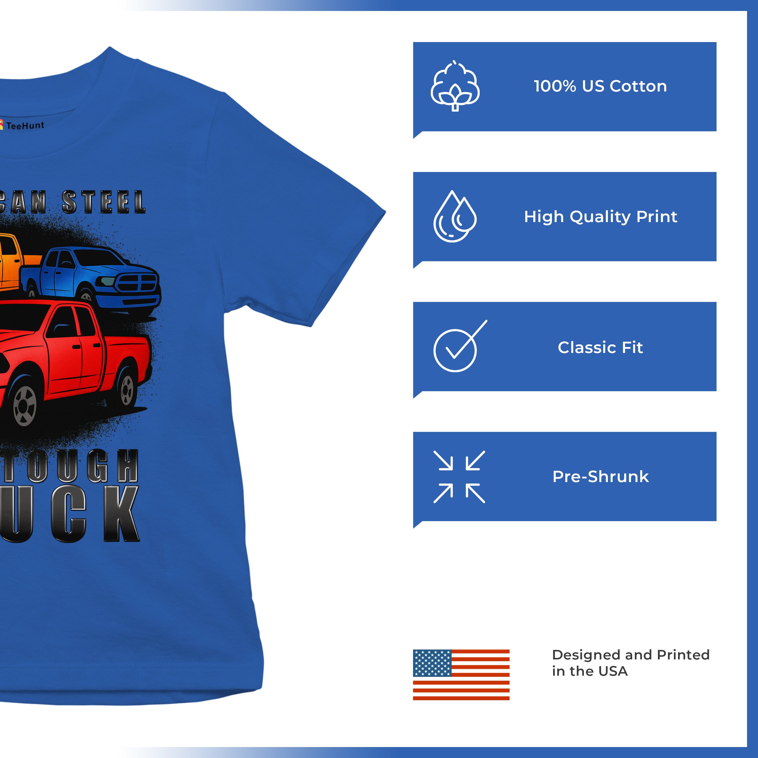 American Steel Tough Truck Youth T-shirt Offroad Pickup 4x4 USA Rugged Kids - Picture 42 of 50