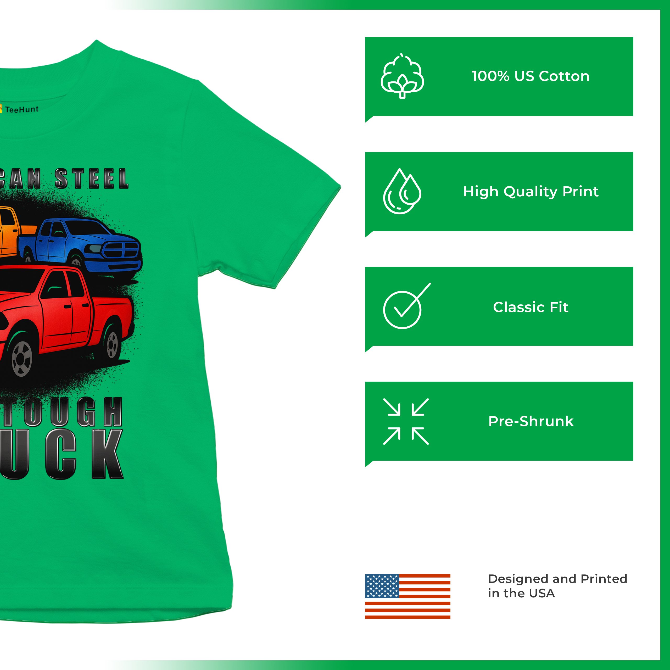 American Steel Tough Truck Youth T-shirt Offroad Pickup 4x4 USA Rugged Kids - Picture 35 of 50