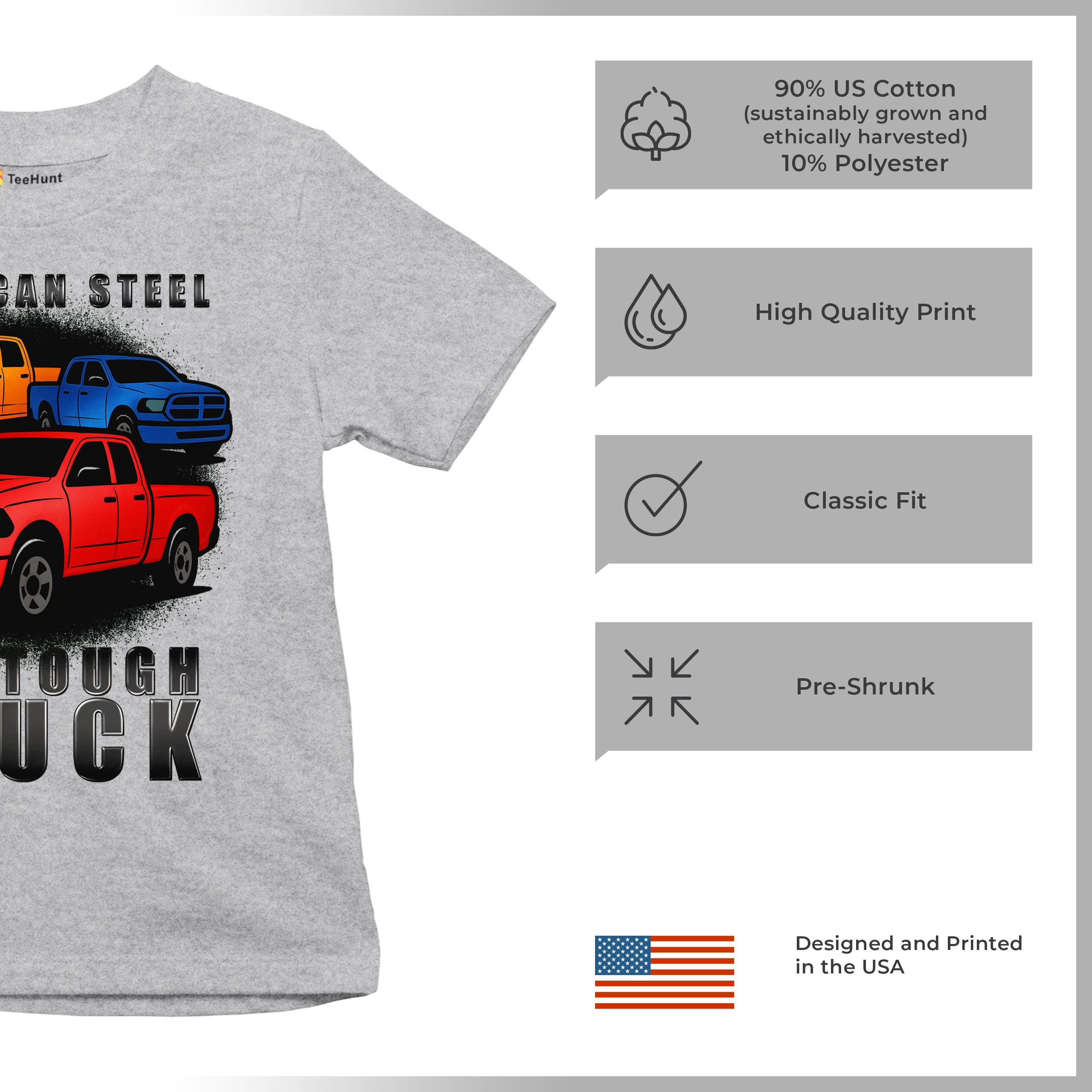 American Steel Tough Truck Youth T-shirt Offroad Pickup 4x4 USA Rugged Kids - Picture 14 of 50