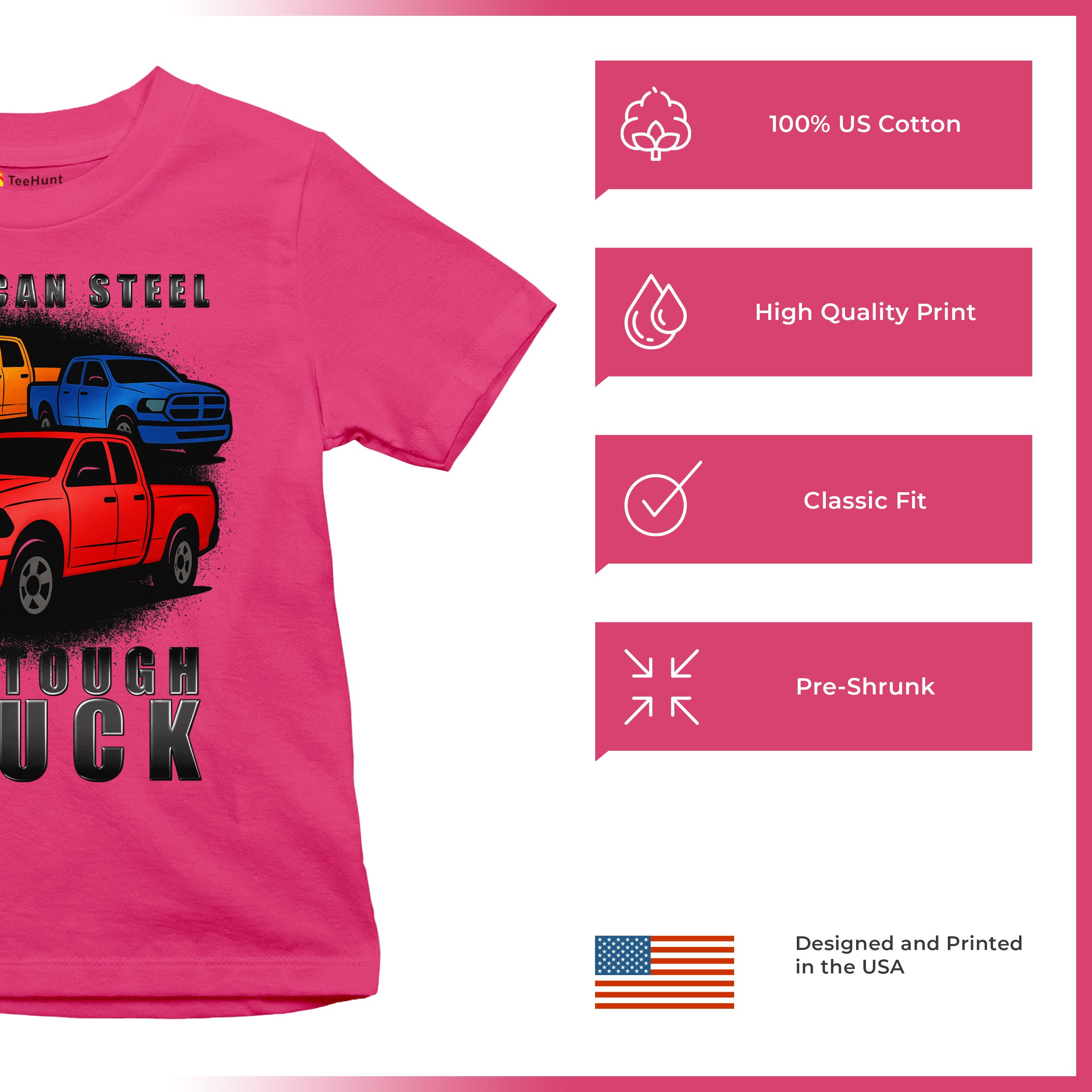 American Steel Tough Truck Youth T-shirt Offroad Pickup 4x4 USA Rugged Kids - Picture 49 of 50