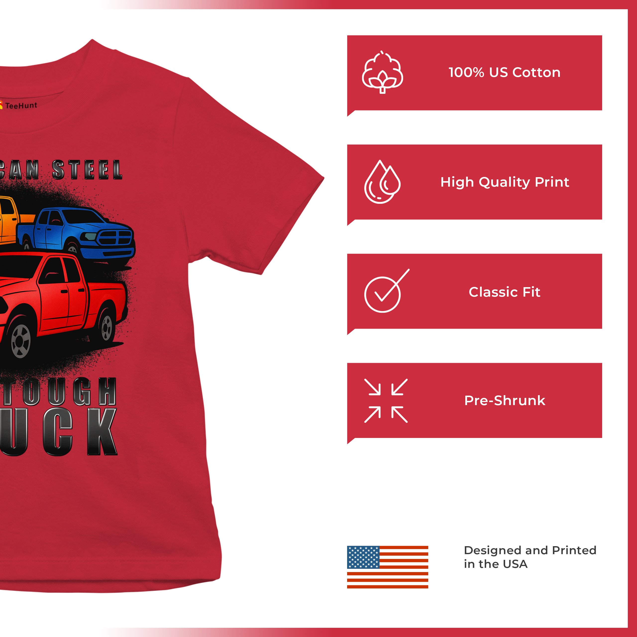 American Steel Tough Truck Youth T-shirt Offroad Pickup 4x4 USA Rugged Kids - Picture 21 of 50