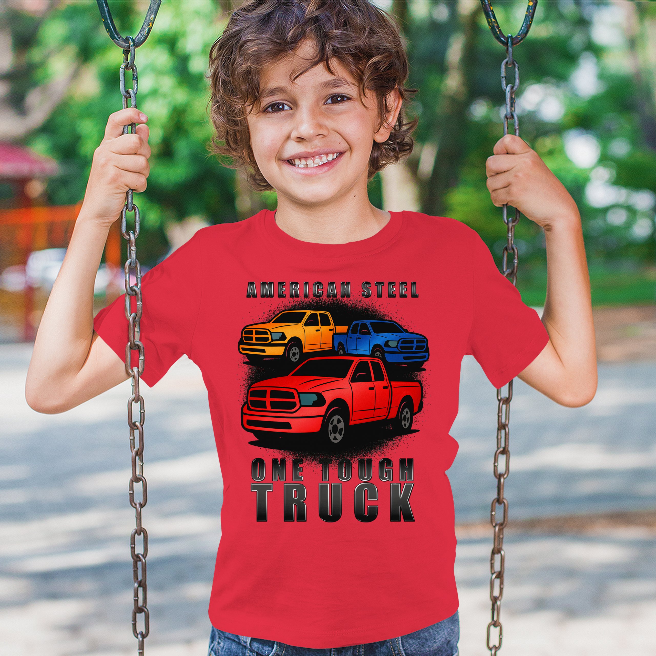 American Steel Tough Truck Youth T-shirt Offroad Pickup 4x4 USA Rugged Kids - Picture 19 of 50