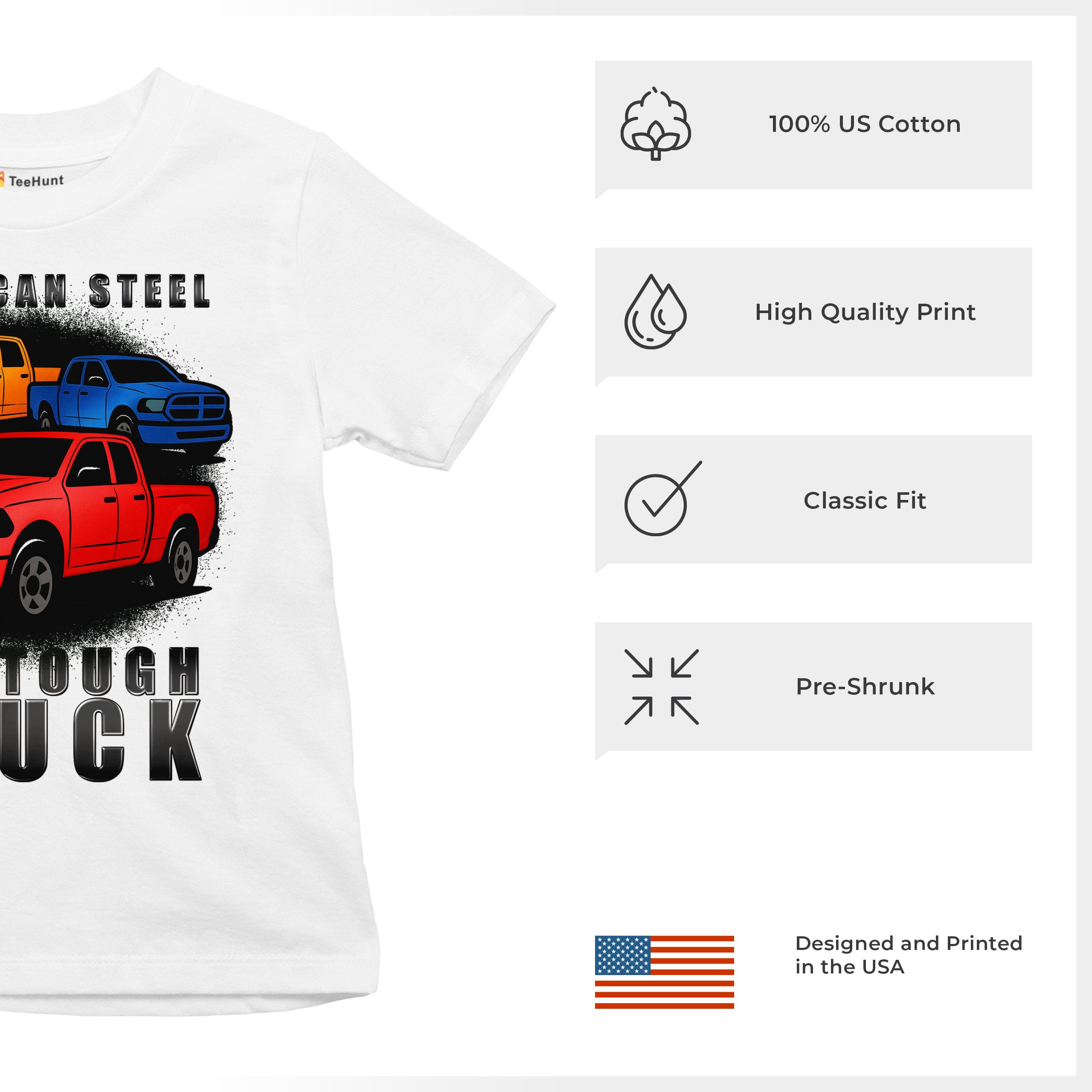 American Steel Tough Truck Youth T-shirt Offroad Pickup 4x4 USA Rugged Kids - Picture 28 of 50