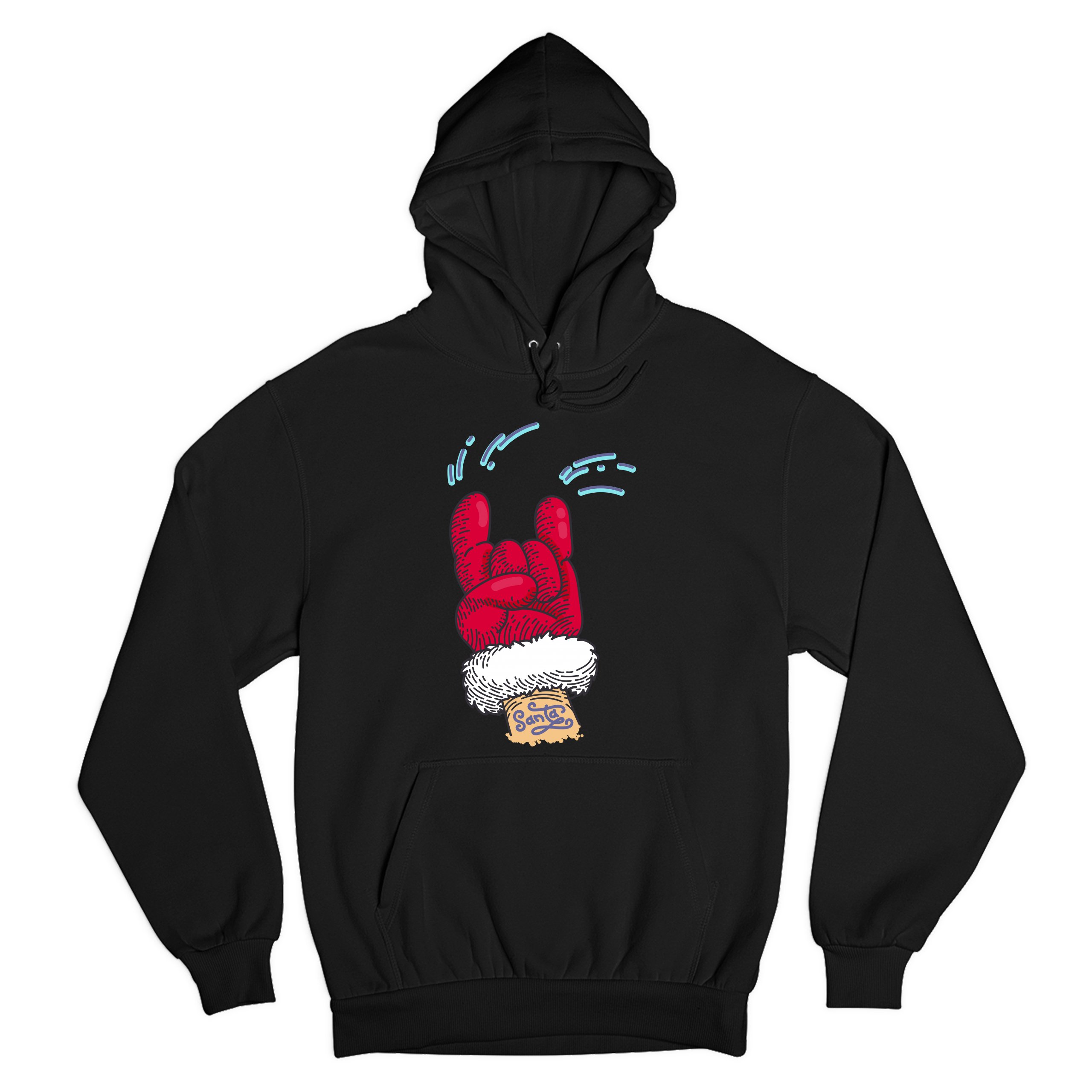 Santa Claus Rock Horns Sweatshirt Merry Christmas Xmas Holiday Spirit Hoodie - Picture 2 of 41