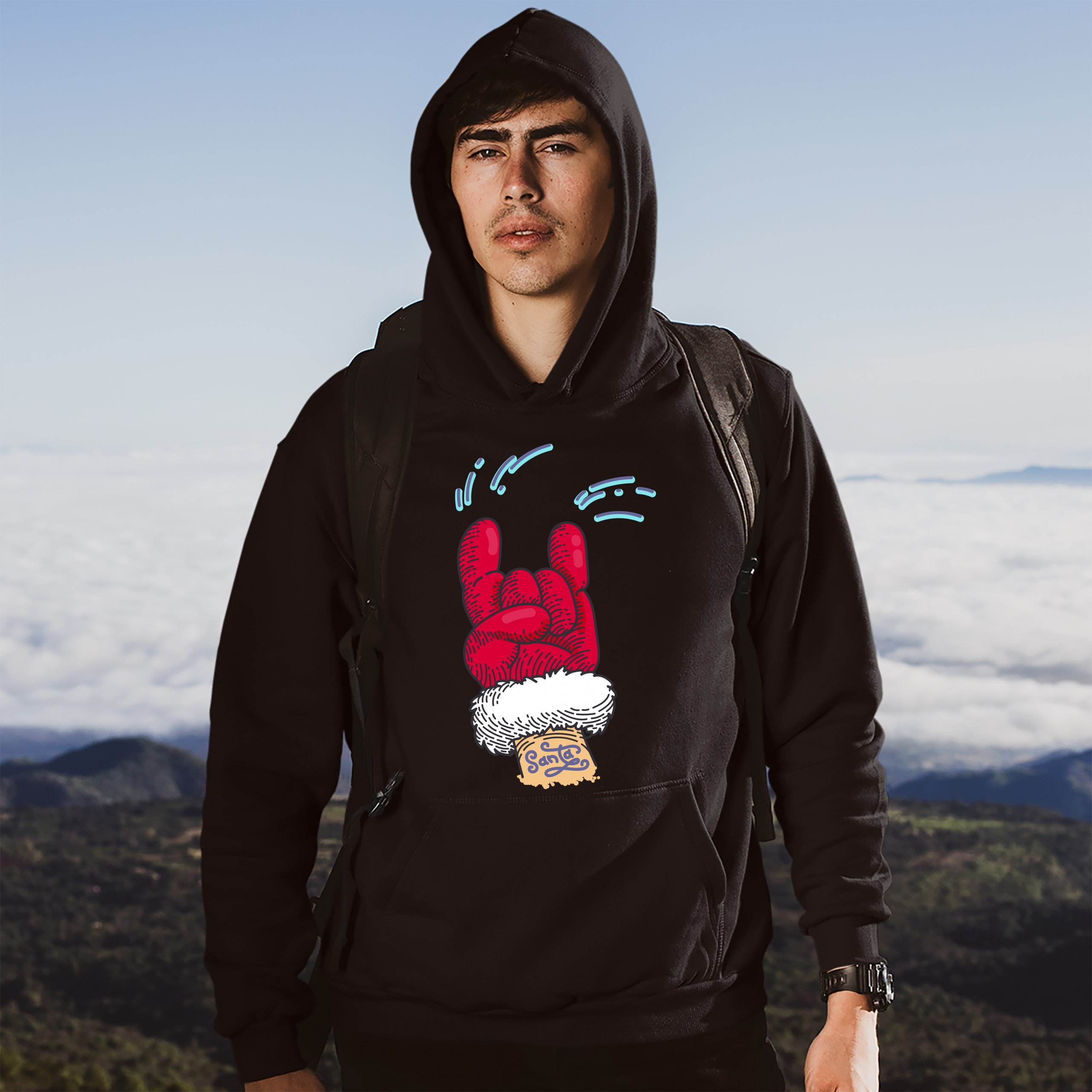 Santa Claus Rock Horns Sweatshirt Merry Christmas Xmas Holiday Spirit Hoodie - Picture 5 of 41