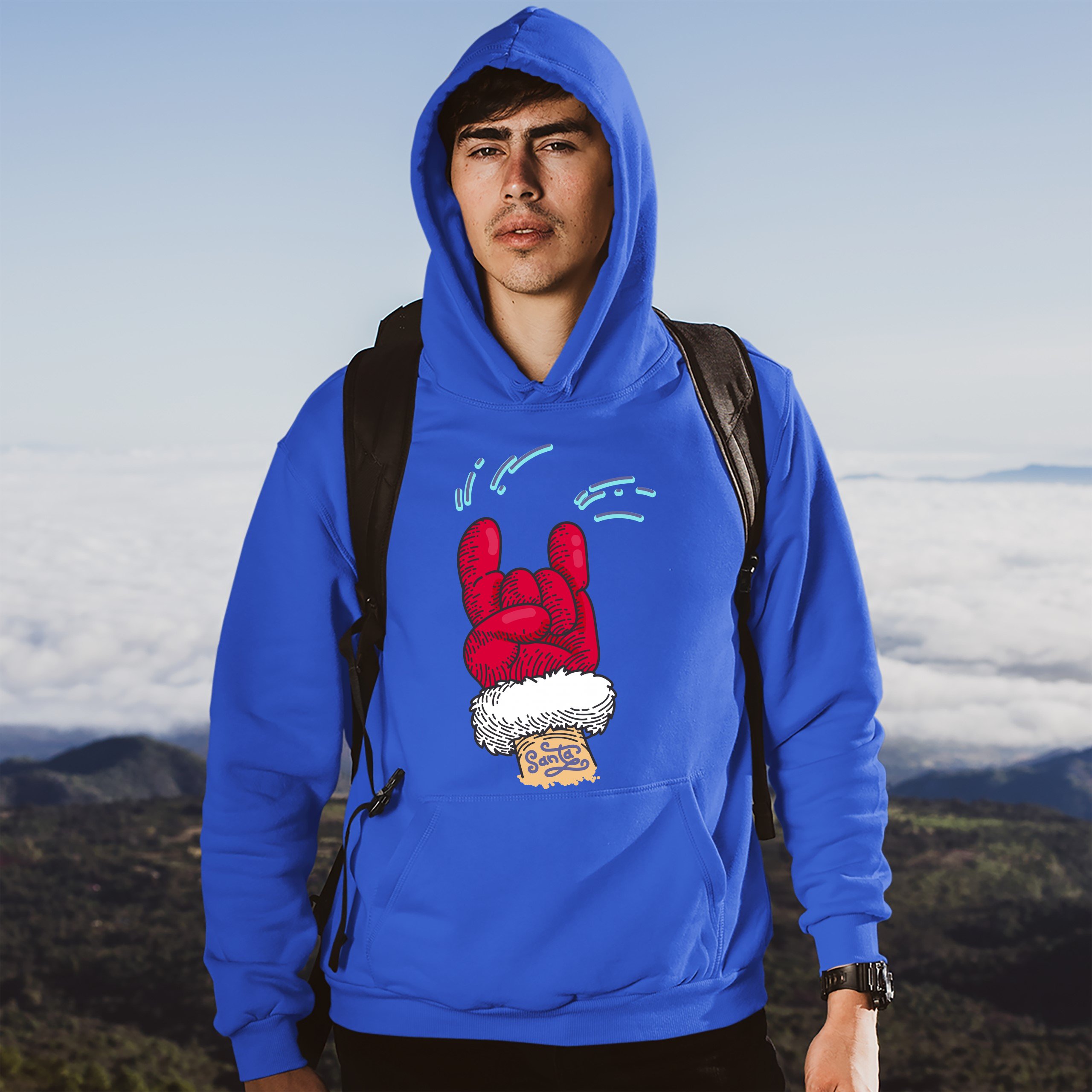 Santa Claus Rock Horns Sweatshirt Merry Christmas Xmas Holiday Spirit Hoodie - Picture 35 of 41