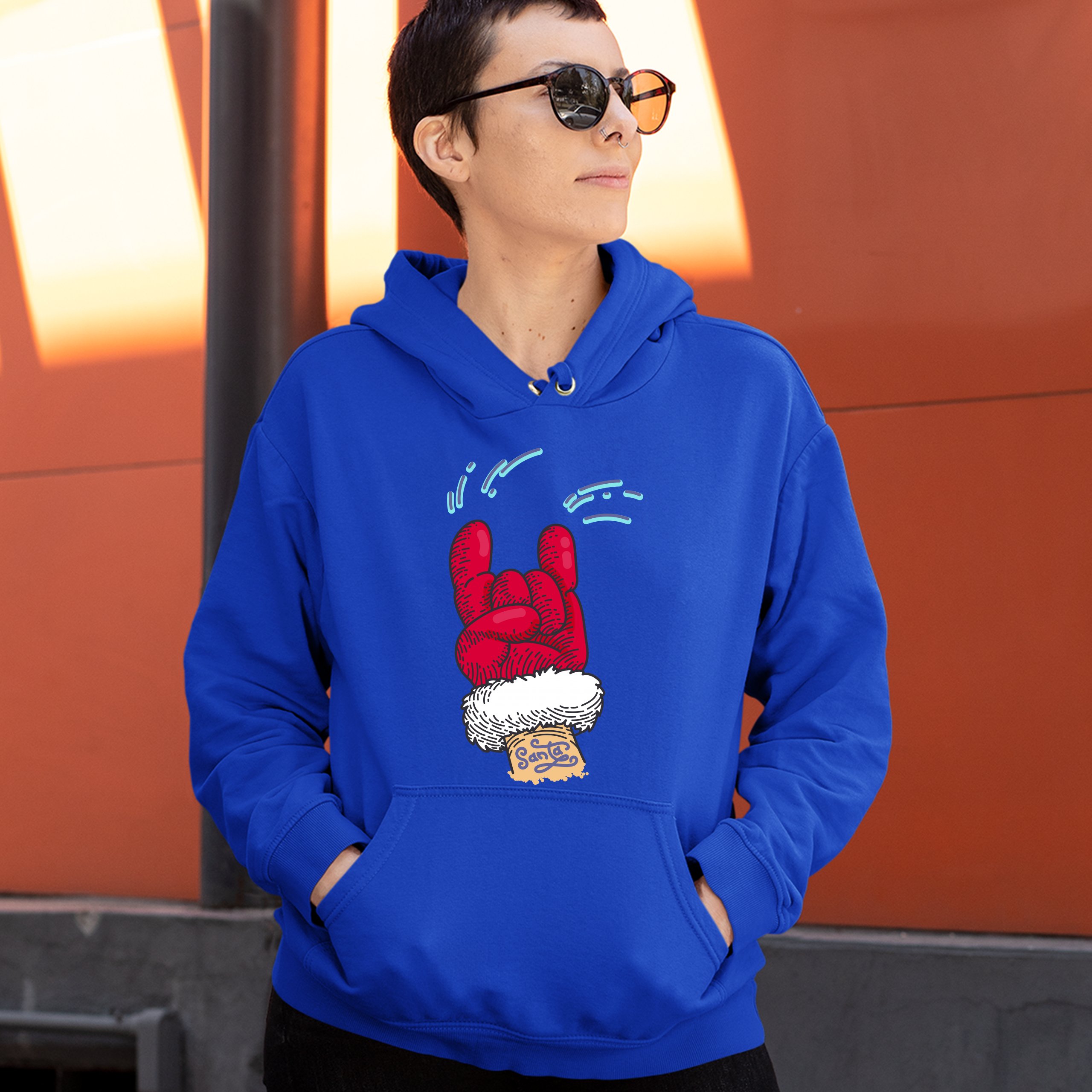 Santa Claus Rock Horns Sweatshirt Merry Christmas Xmas Holiday Spirit Hoodie - Picture 36 of 41