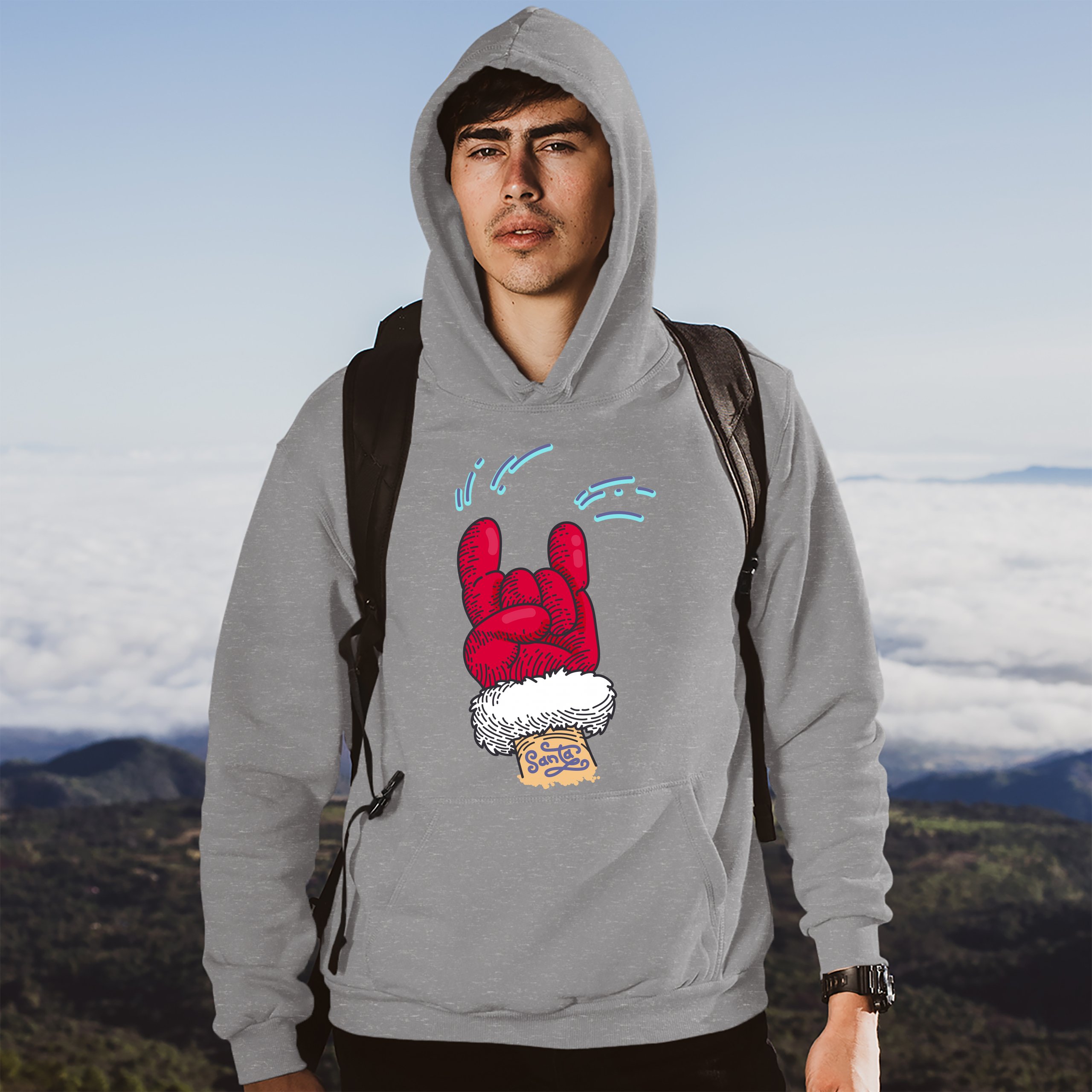 Santa Claus Rock Horns Sweatshirt Merry Christmas Xmas Holiday Spirit Hoodie - Picture 10 of 41