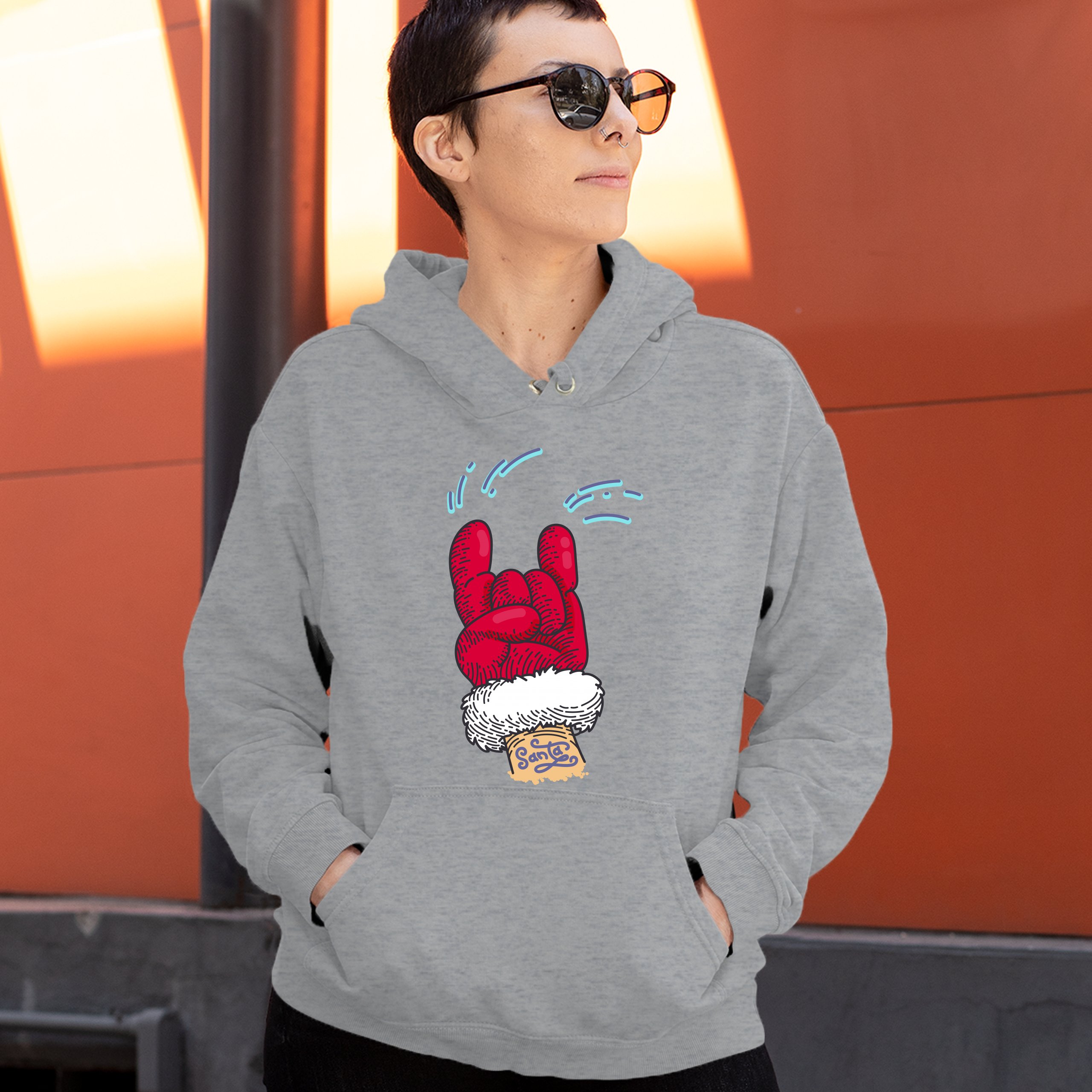 Santa Claus Rock Horns Sweatshirt Merry Christmas Xmas Holiday Spirit Hoodie - Picture 11 of 41