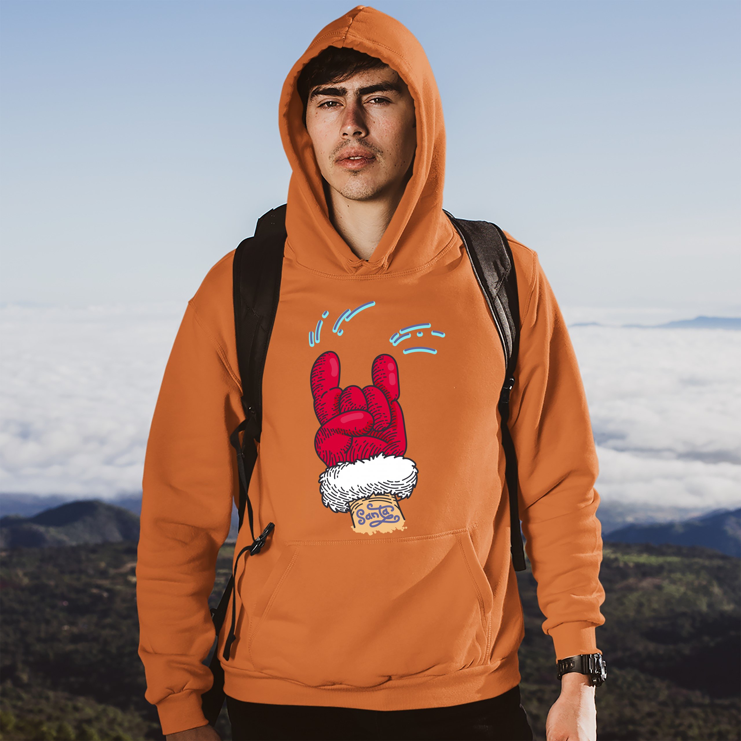 Santa Claus Rock Horns Sweatshirt Merry Christmas Xmas Holiday Spirit Hoodie - Picture 15 of 41