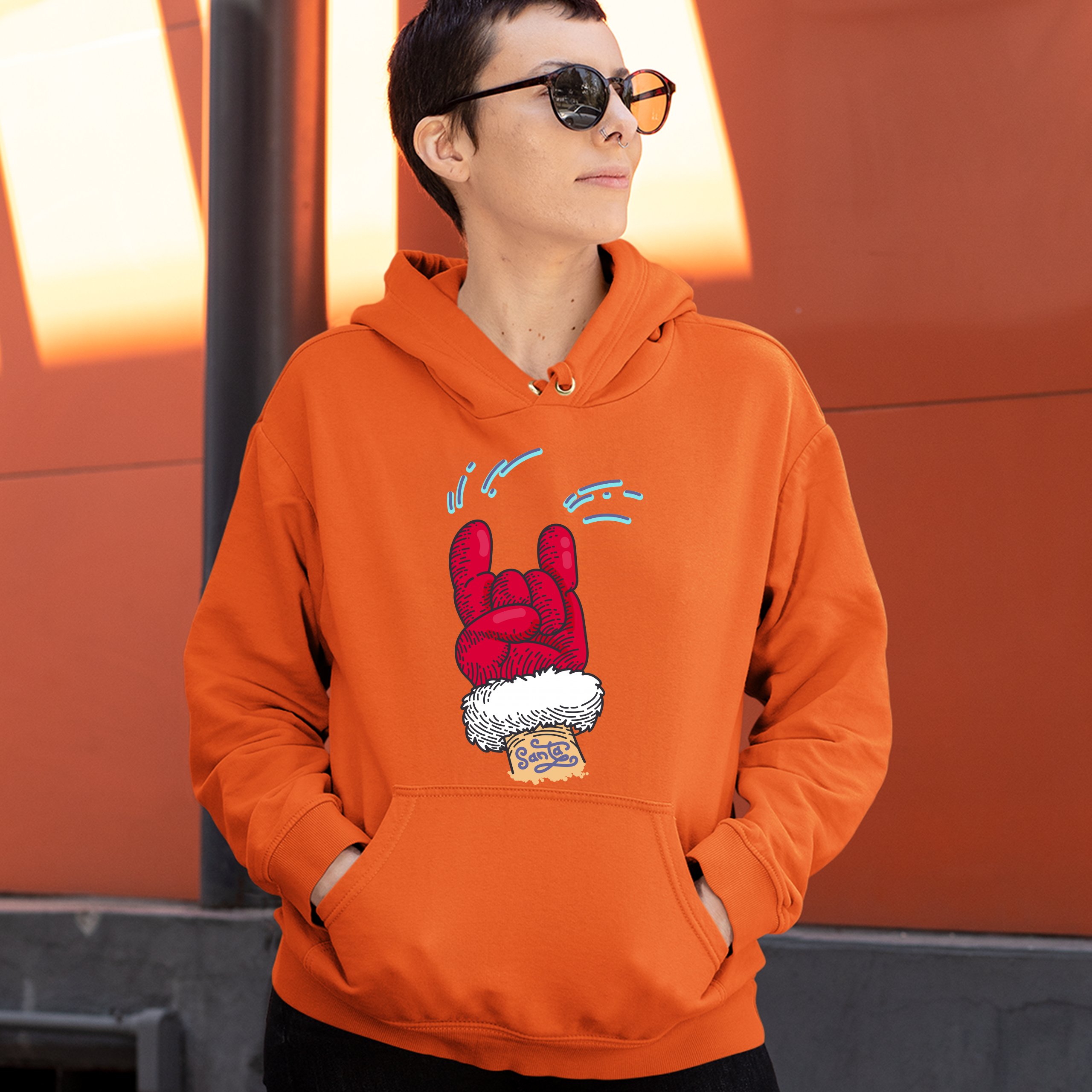 Santa Claus Rock Horns Sweatshirt Merry Christmas Xmas Holiday Spirit Hoodie - Picture 16 of 41