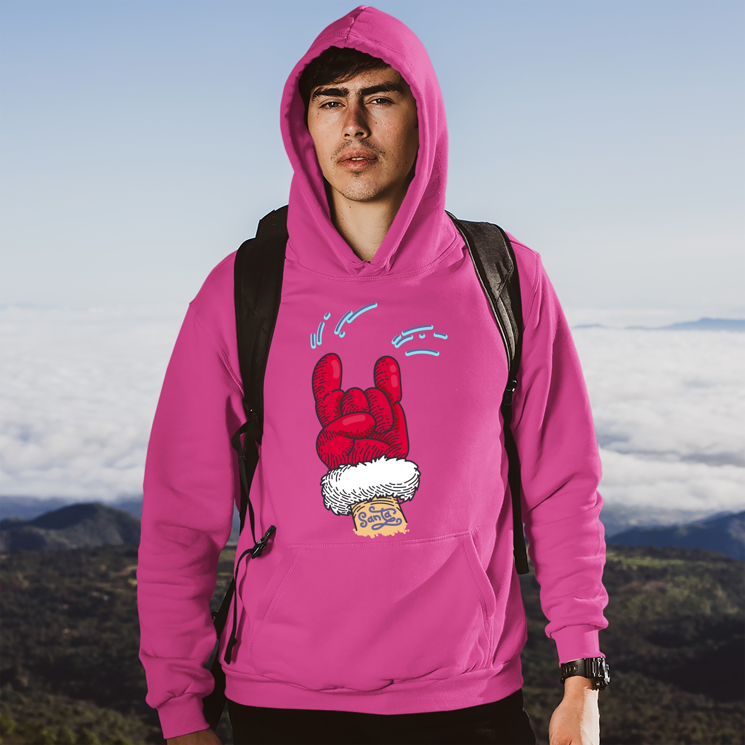 Santa Claus Rock Horns Sweatshirt Merry Christmas Xmas Holiday Spirit Hoodie - Picture 40 of 41