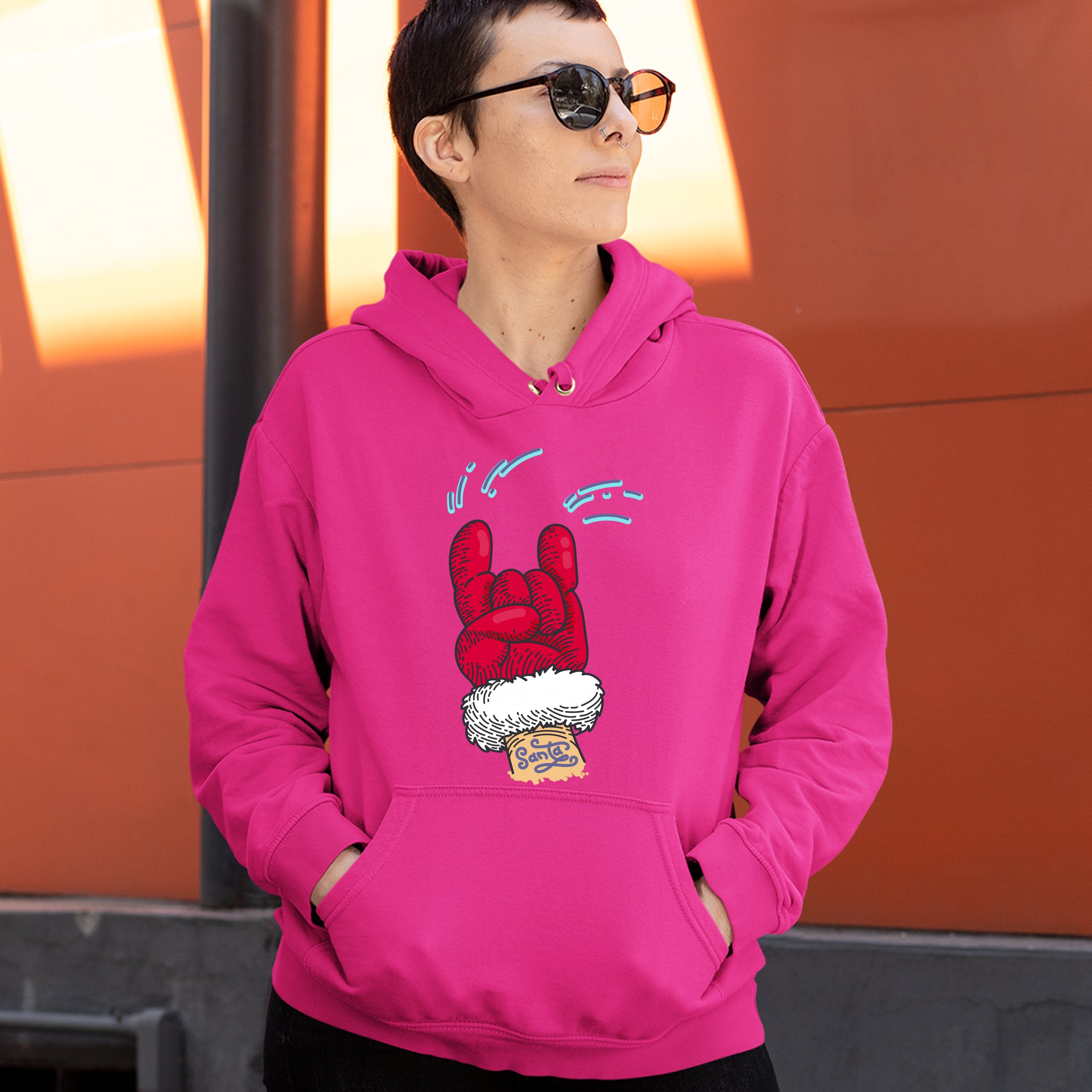 Santa Claus Rock Horns Sweatshirt Merry Christmas Xmas Holiday Spirit Hoodie - Picture 41 of 41