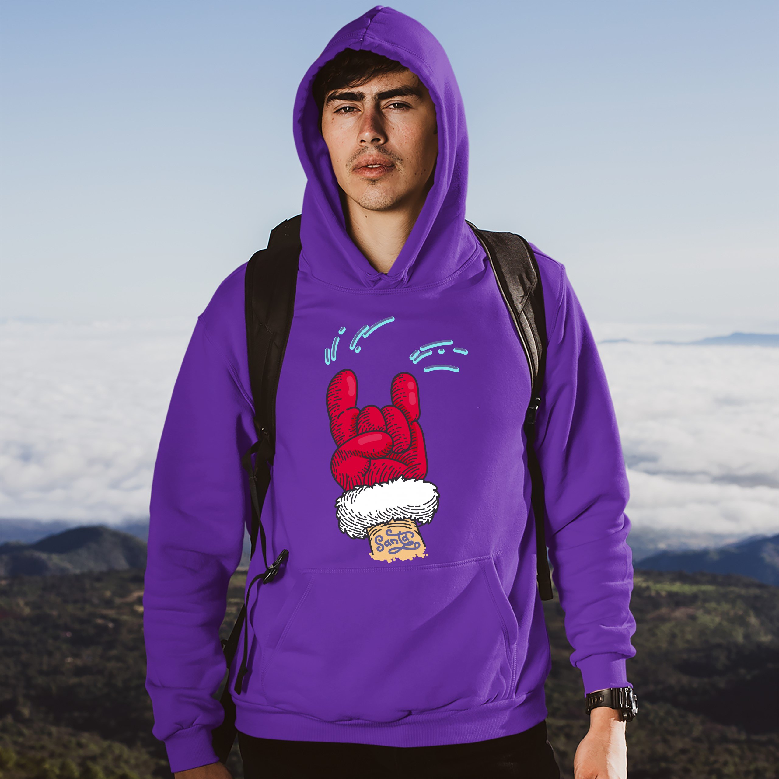 Santa Claus Rock Horns Sweatshirt Merry Christmas Xmas Holiday Spirit Hoodie - Picture 20 of 41