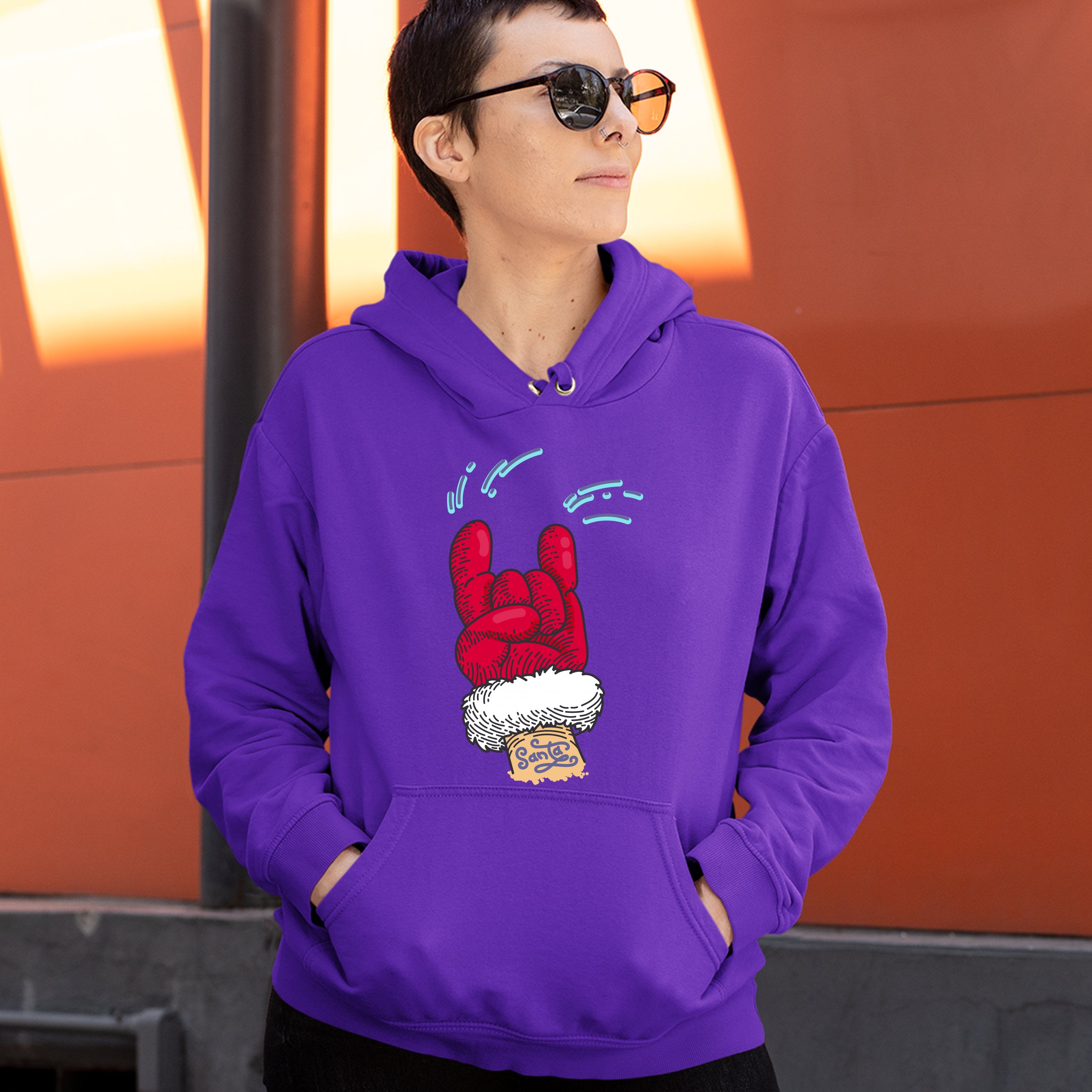 Santa Claus Rock Horns Sweatshirt Merry Christmas Xmas Holiday Spirit Hoodie - Picture 21 of 41