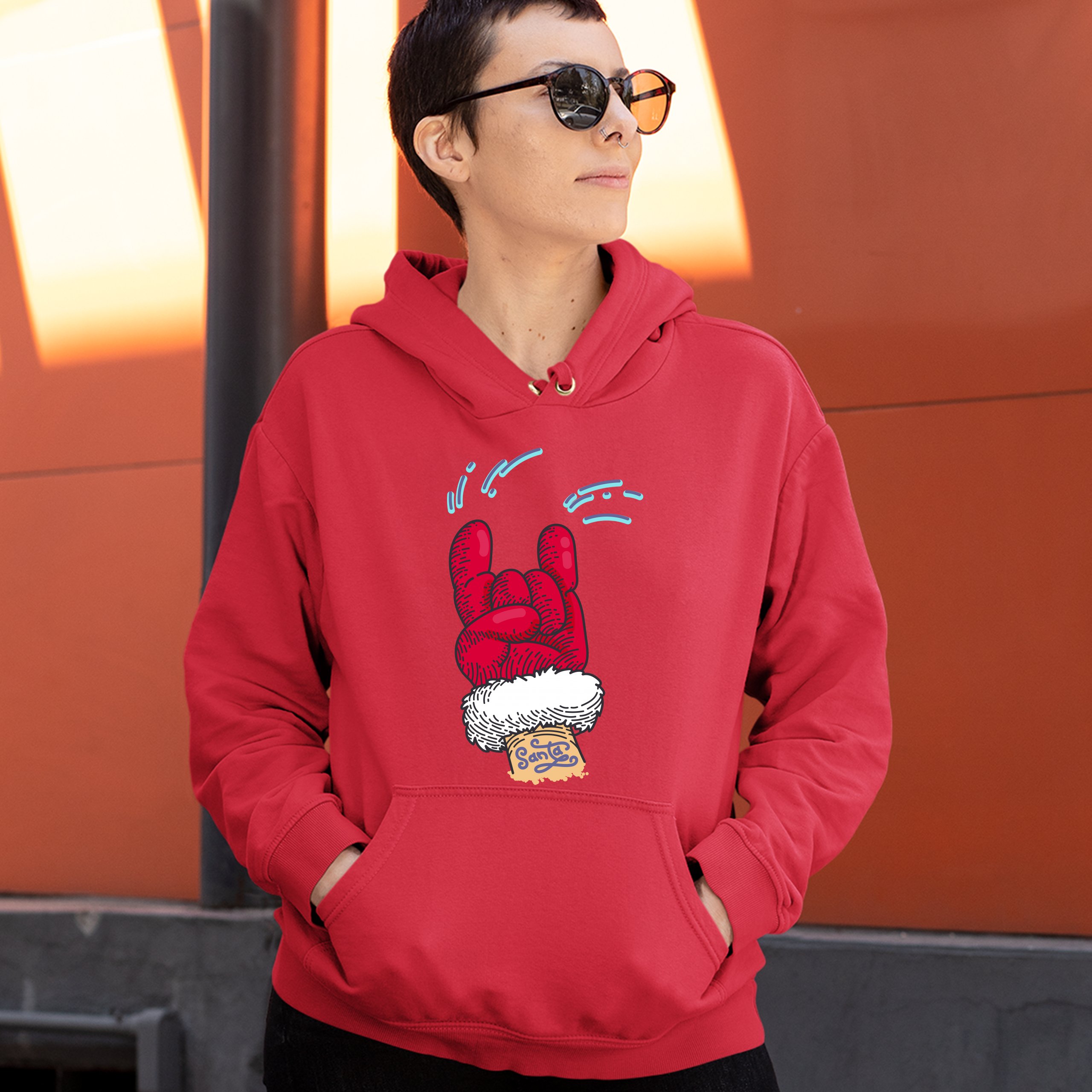 Santa Claus Rock Horns Sweatshirt Merry Christmas Xmas Holiday Spirit Hoodie - Picture 26 of 41