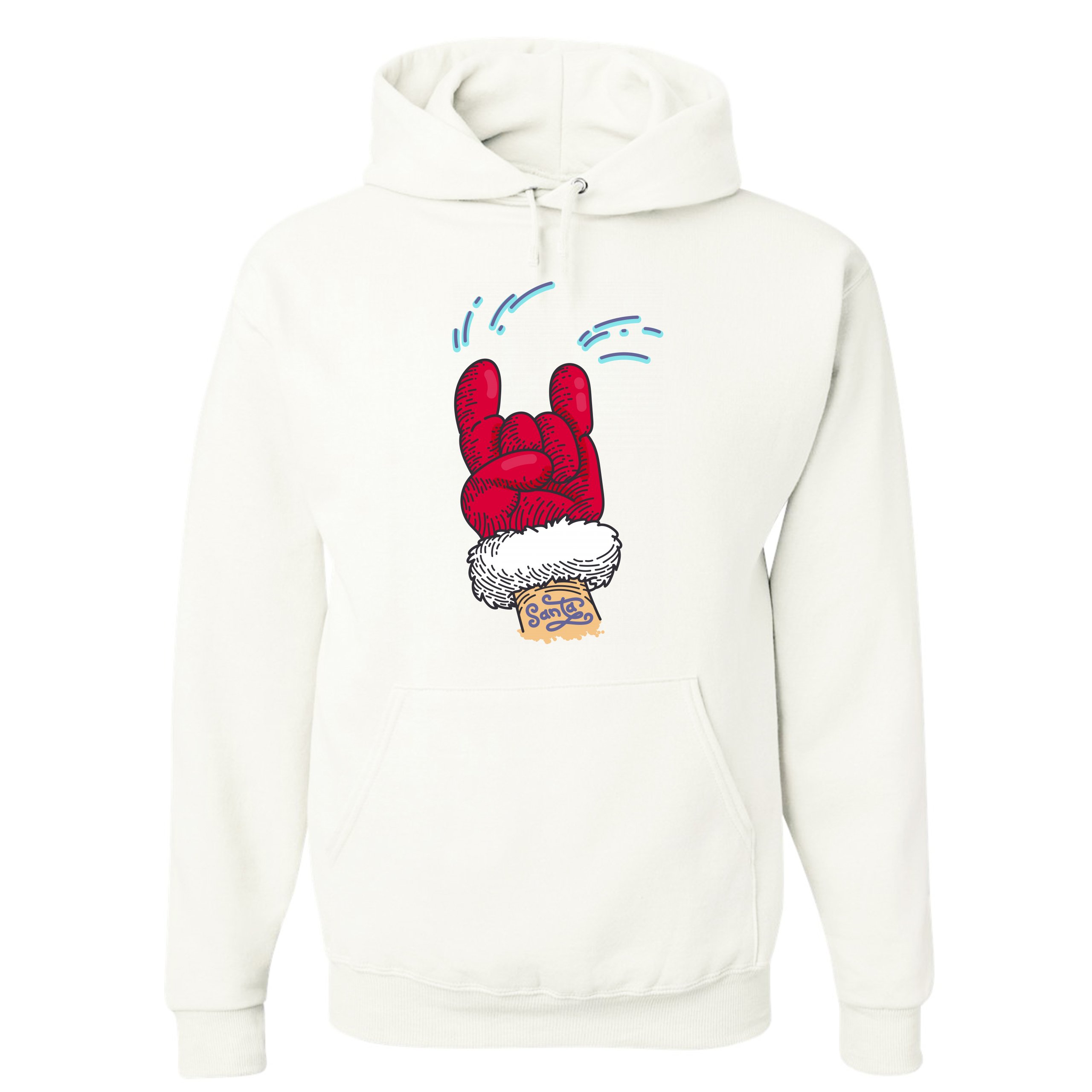 Santa Claus Rock Horns Sweatshirt Merry Christmas Xmas Holiday Spirit Hoodie - Picture 28 of 41