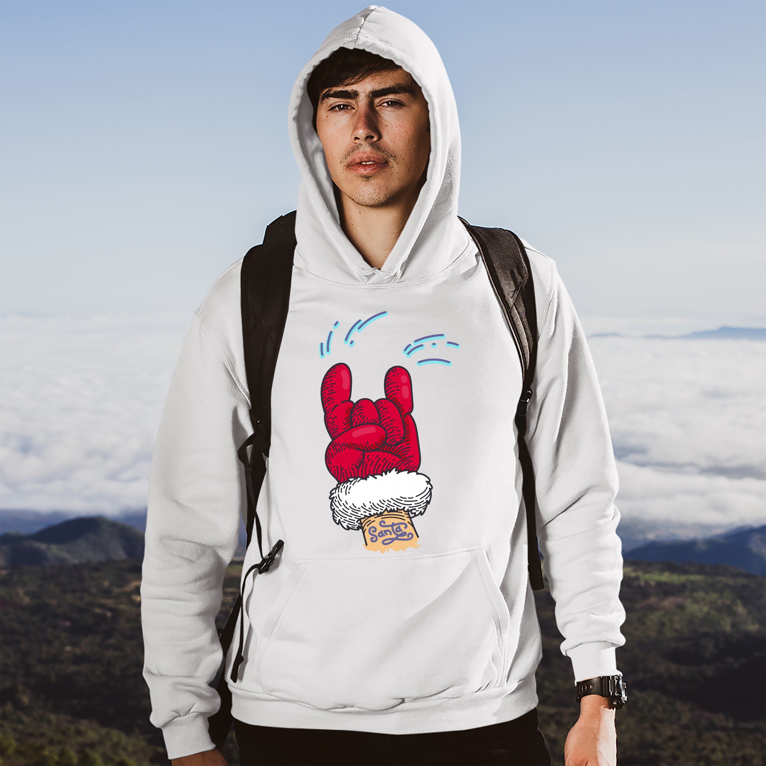 Santa Claus Rock Horns Sweatshirt Merry Christmas Xmas Holiday Spirit Hoodie - Picture 30 of 41