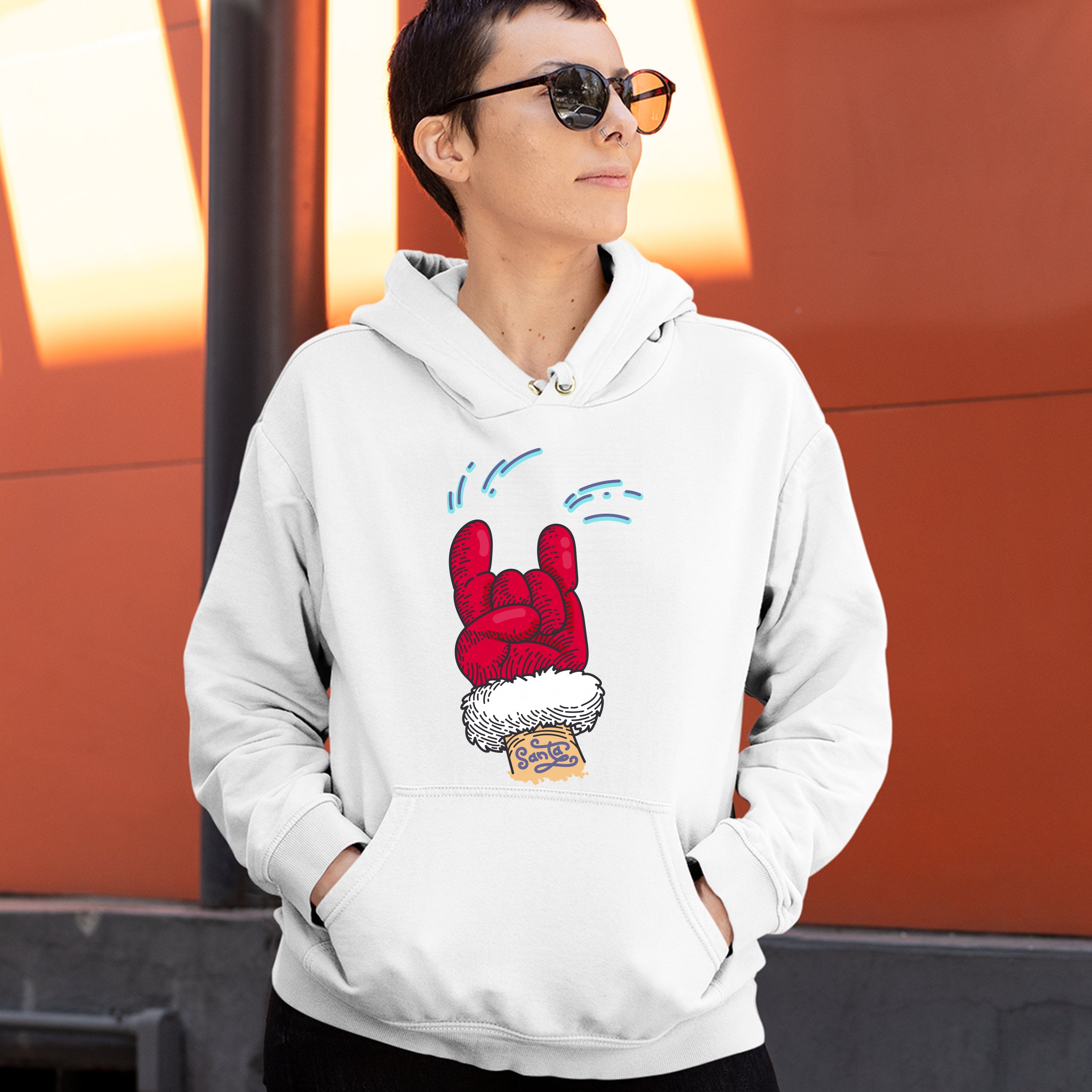 Santa Claus Rock Horns Sweatshirt Merry Christmas Xmas Holiday Spirit Hoodie - Picture 31 of 41