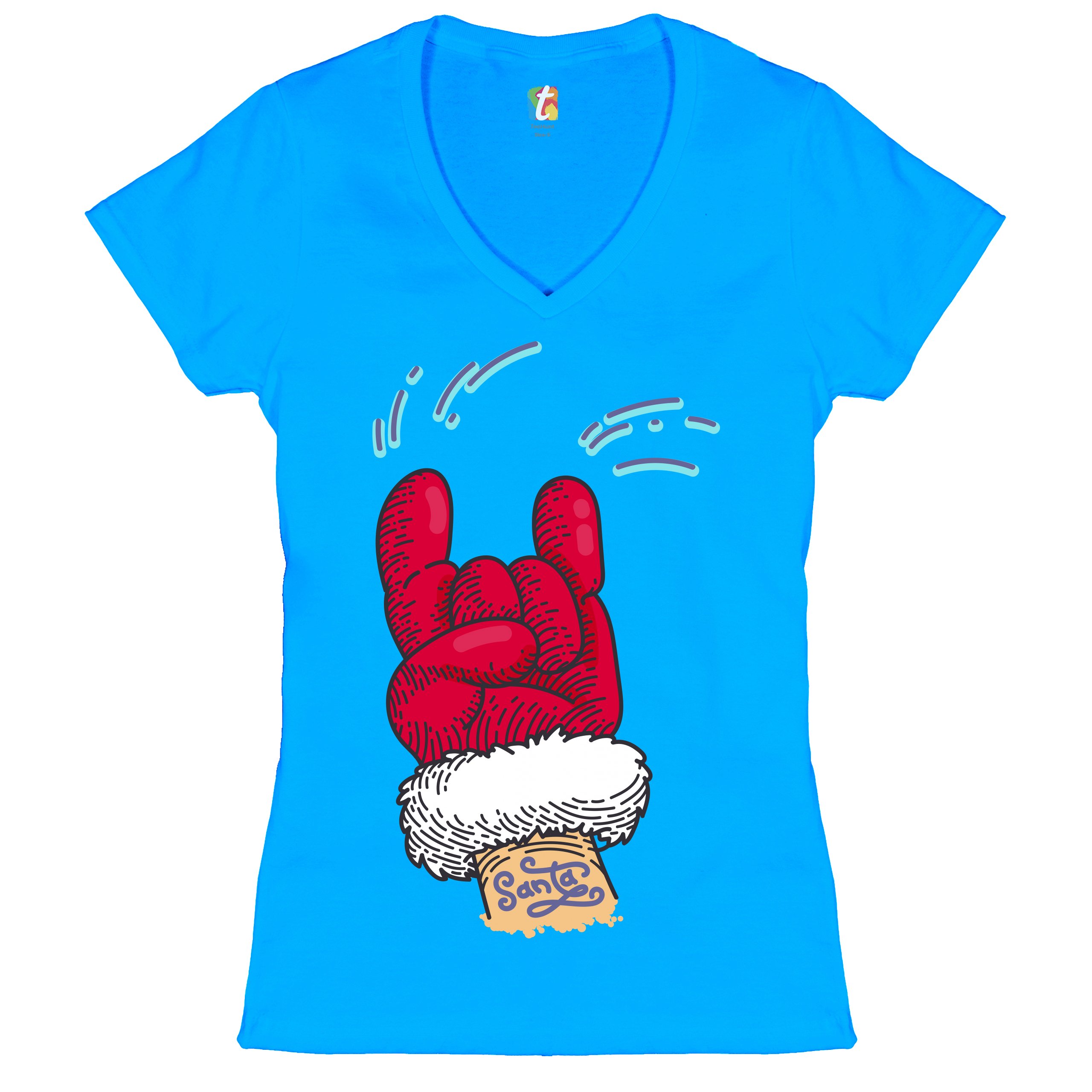 Santa Claus Rock Horns Women's V-Neck T-shirt Merry Christmas Xmas Holiday Tee - Picture 38 of 41