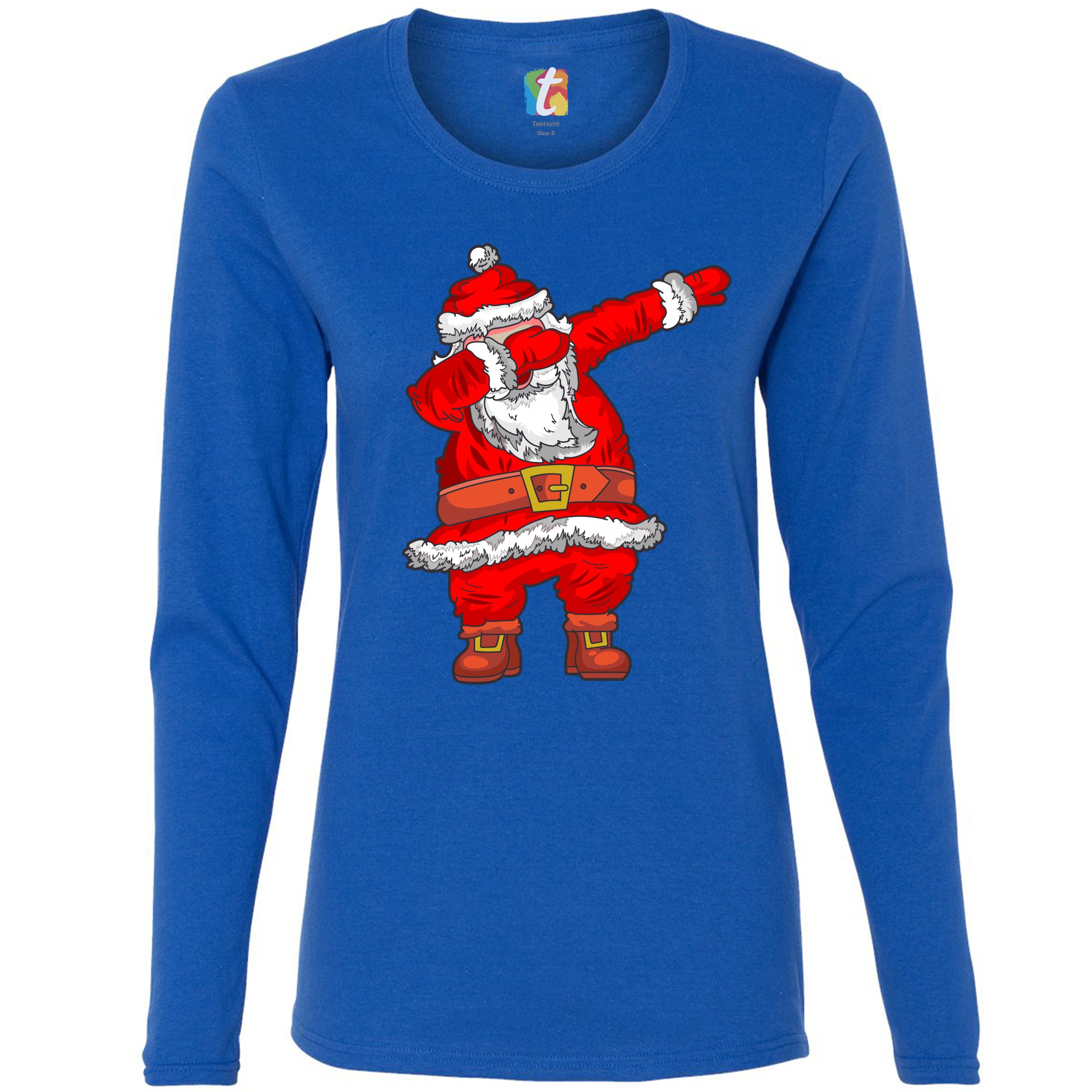 Dabbing Santa Claus Women's Long Sleeve T-shirt Merry Christmas Funny Dab Dance - Picture 23 of 29