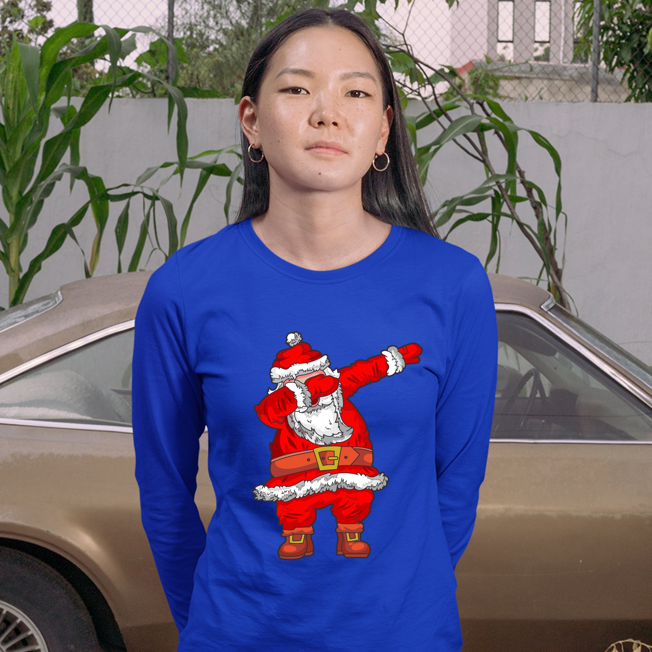 Dabbing Santa Claus Women's Long Sleeve T-shirt Merry Christmas Funny Dab Dance - Picture 25 of 29