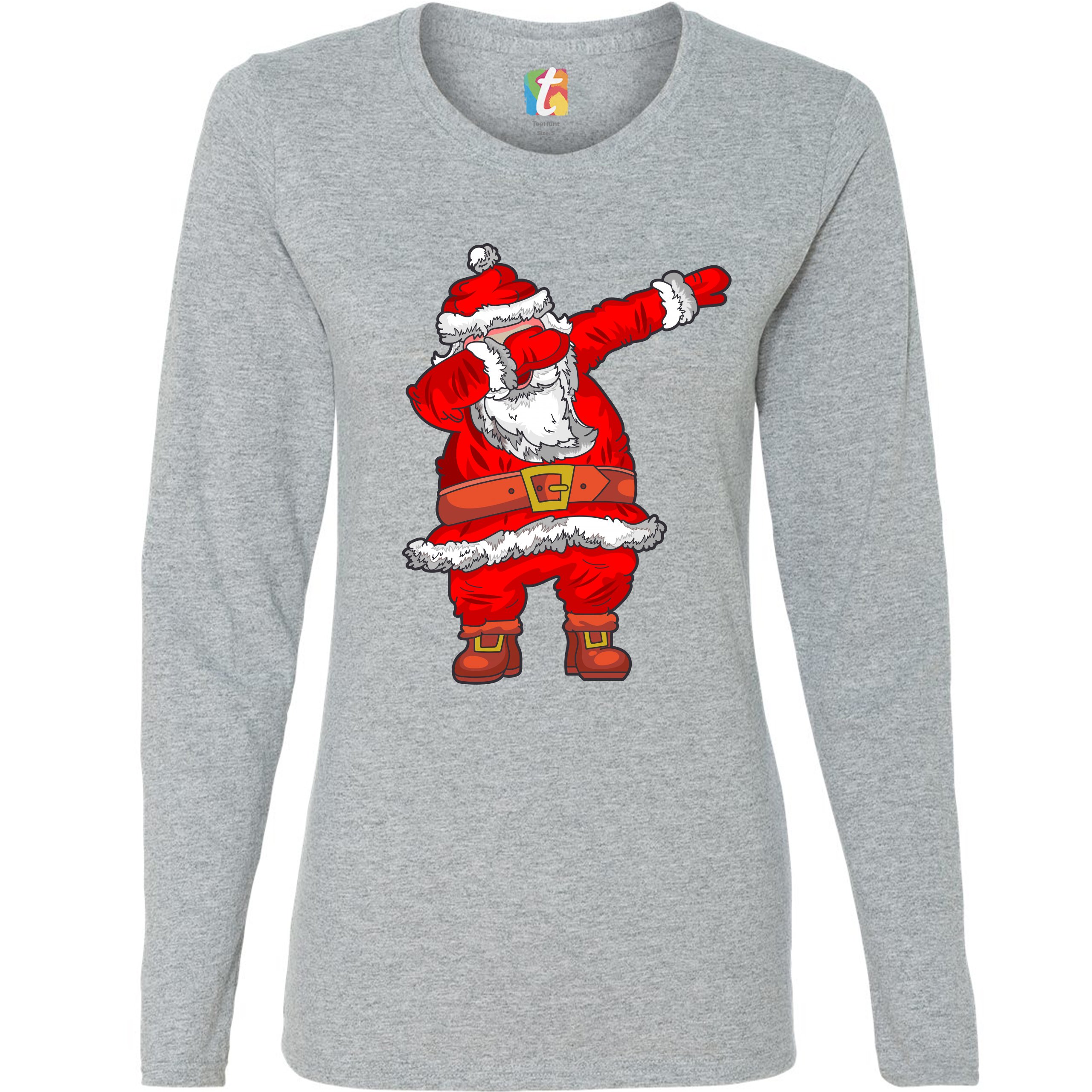 Dabbing Santa Claus Women's Long Sleeve T-shirt Merry Christmas Funny Dab Dance - Picture 7 of 29