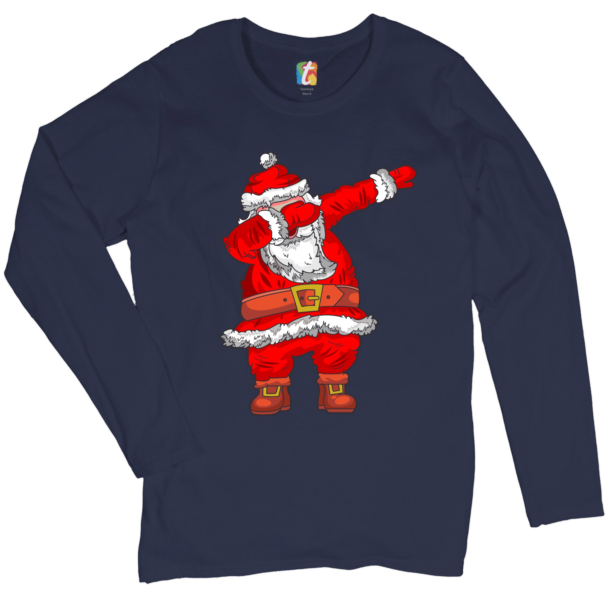 Dabbing Santa Claus Women's Long Sleeve T-shirt Merry Christmas Funny Dab Dance - Picture 18 of 29