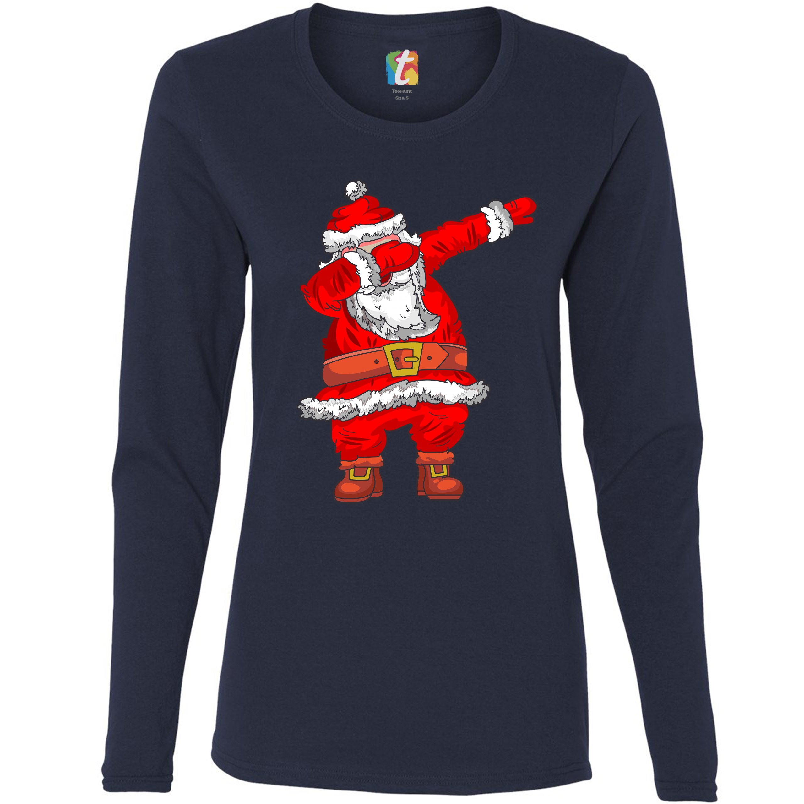 Dabbing Santa Claus Women's Long Sleeve T-shirt Merry Christmas Funny Dab Dance - Picture 19 of 29