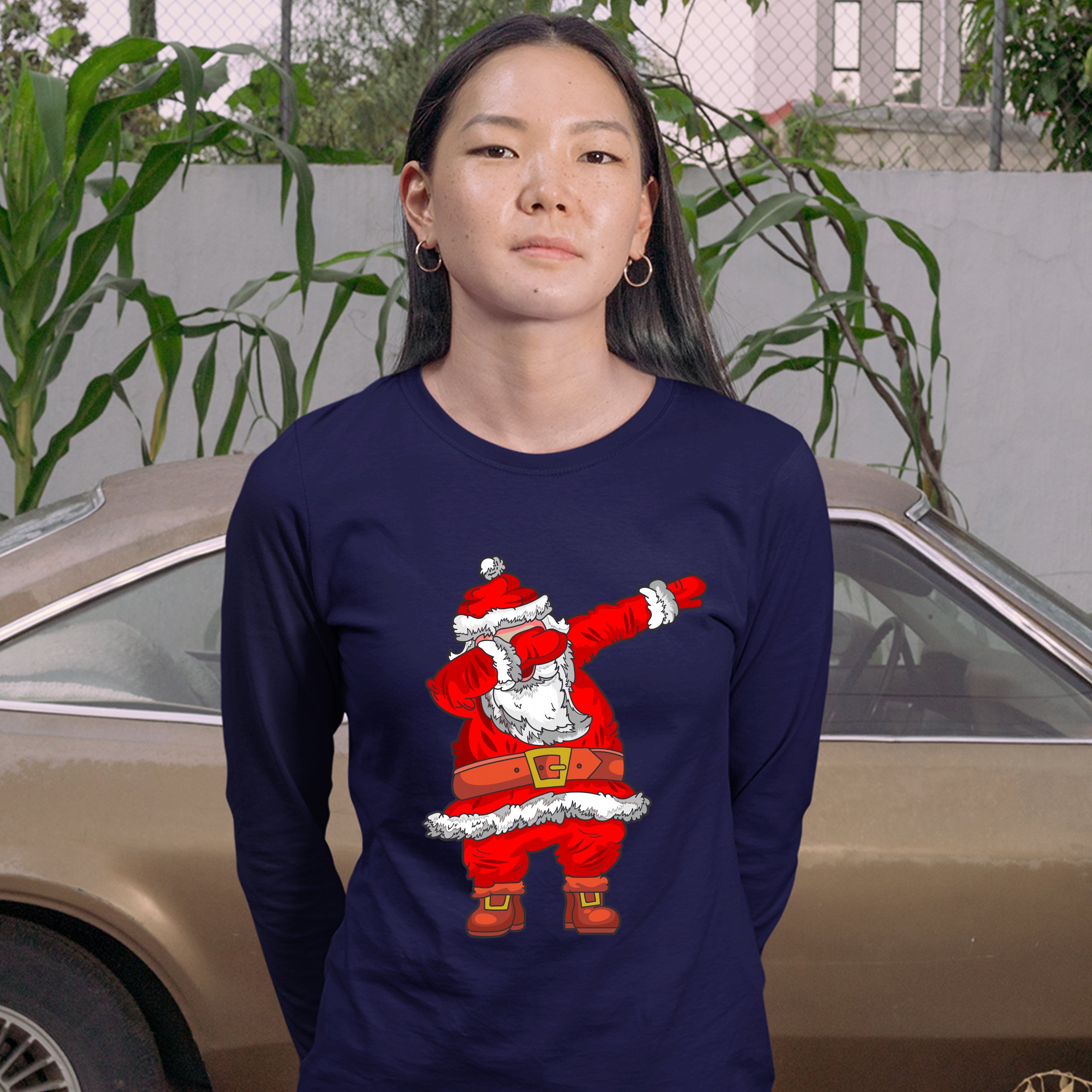Dabbing Santa Claus Women's Long Sleeve T-shirt Merry Christmas Funny Dab Dance - Picture 21 of 29