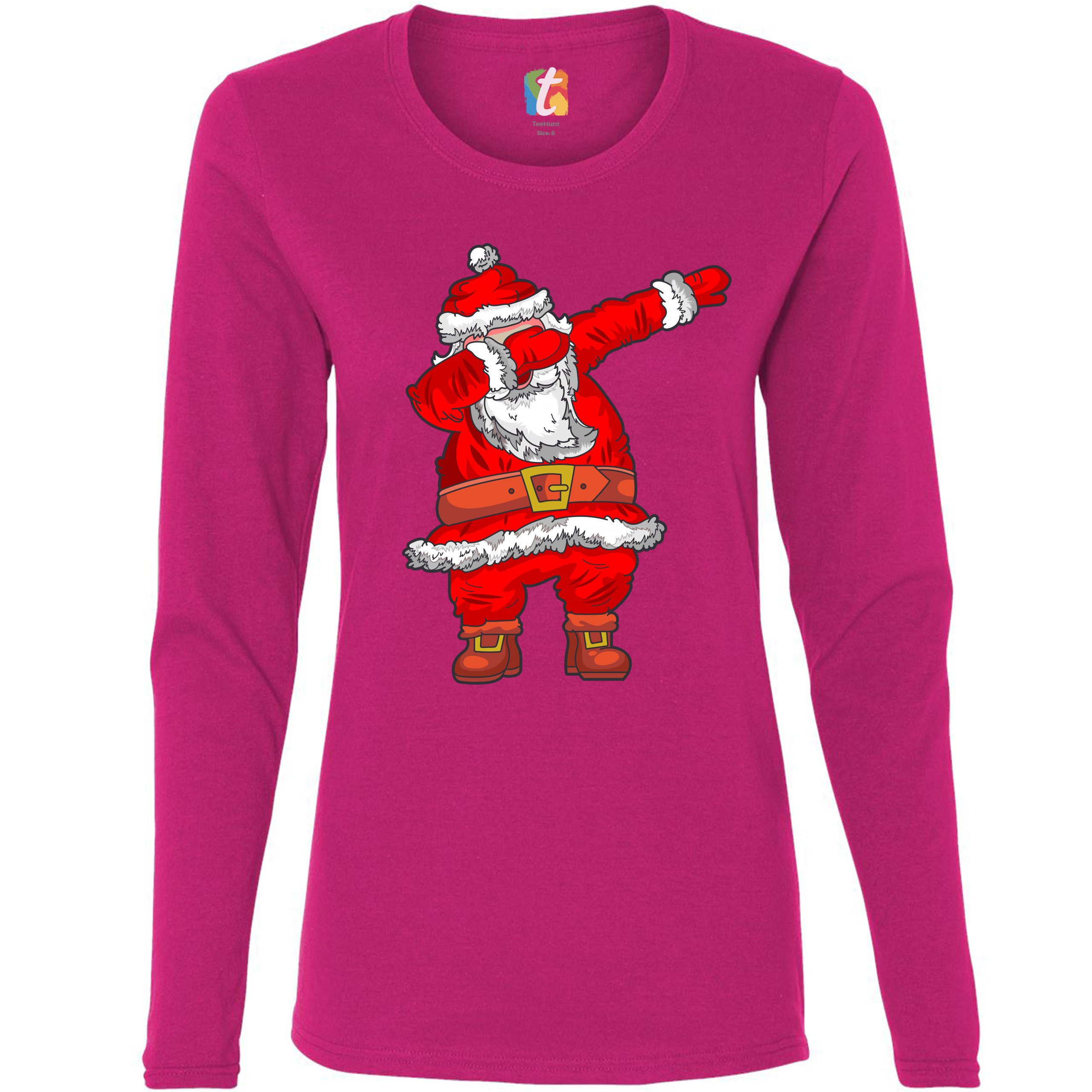 Dabbing Santa Claus Women's Long Sleeve T-shirt Merry Christmas Funny Dab Dance - Picture 27 of 29