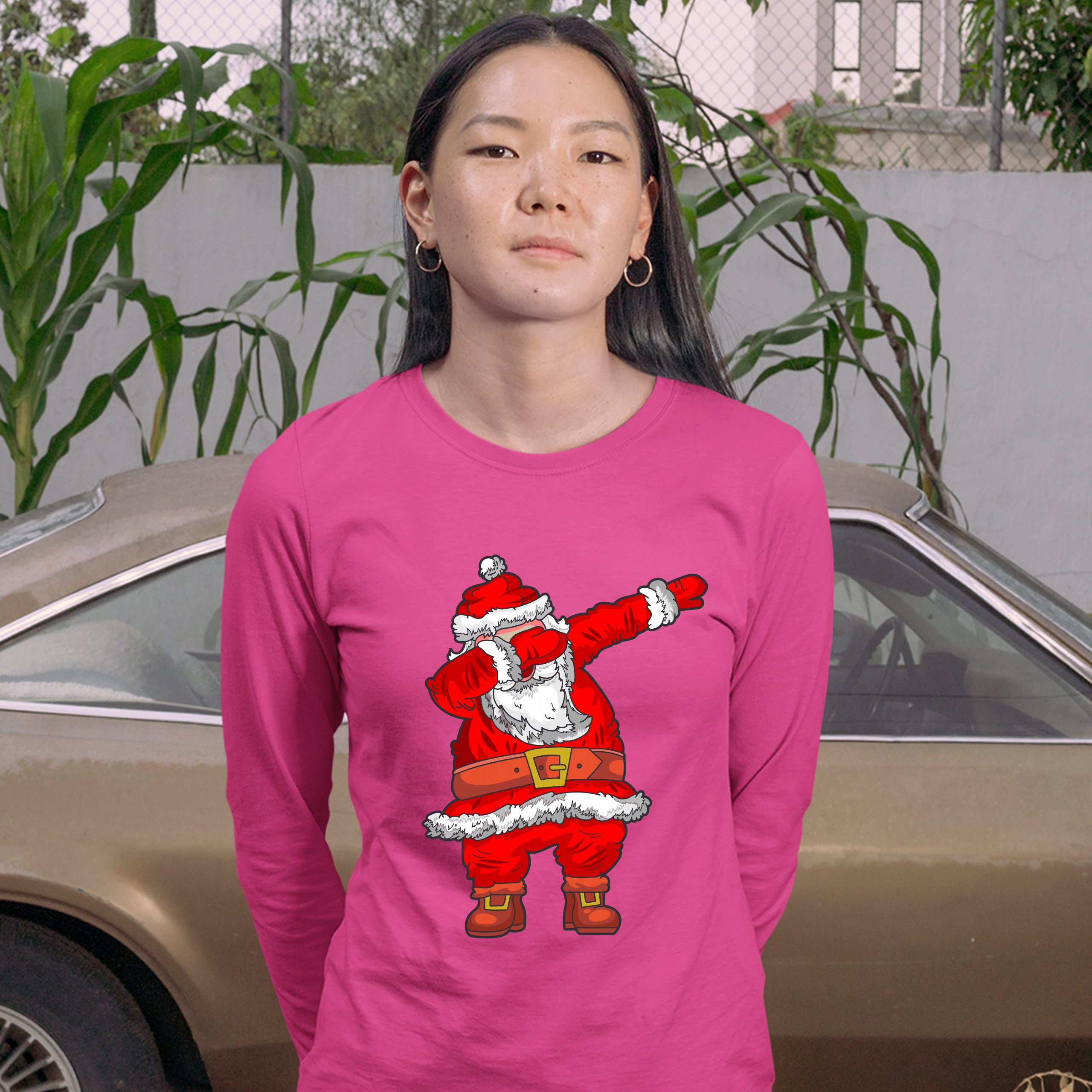 Dabbing Santa Claus Women's Long Sleeve T-shirt Merry Christmas Funny Dab Dance - Picture 29 of 29