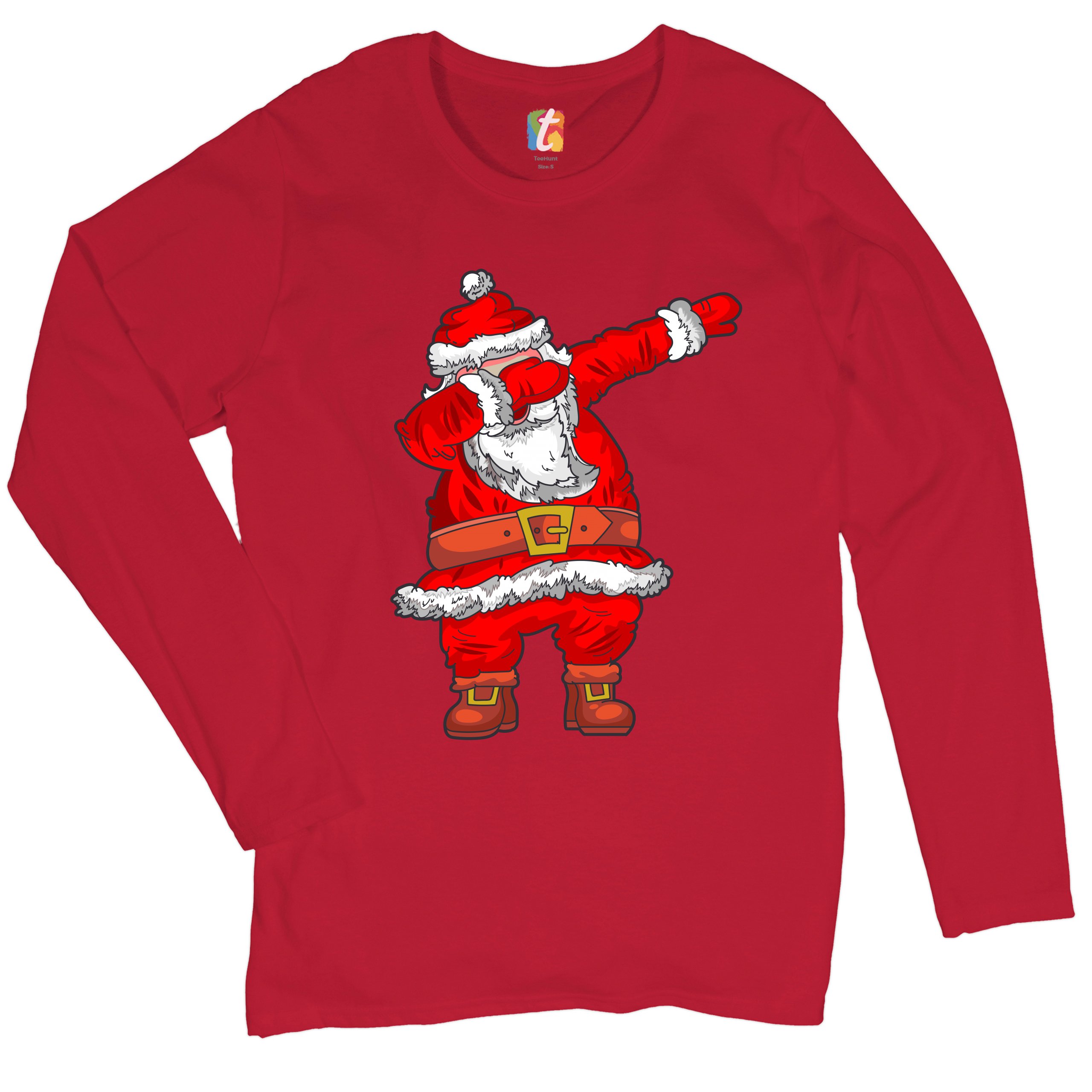 Dabbing Santa Claus Women's Long Sleeve T-shirt Merry Christmas Funny Dab Dance - Picture 10 of 29