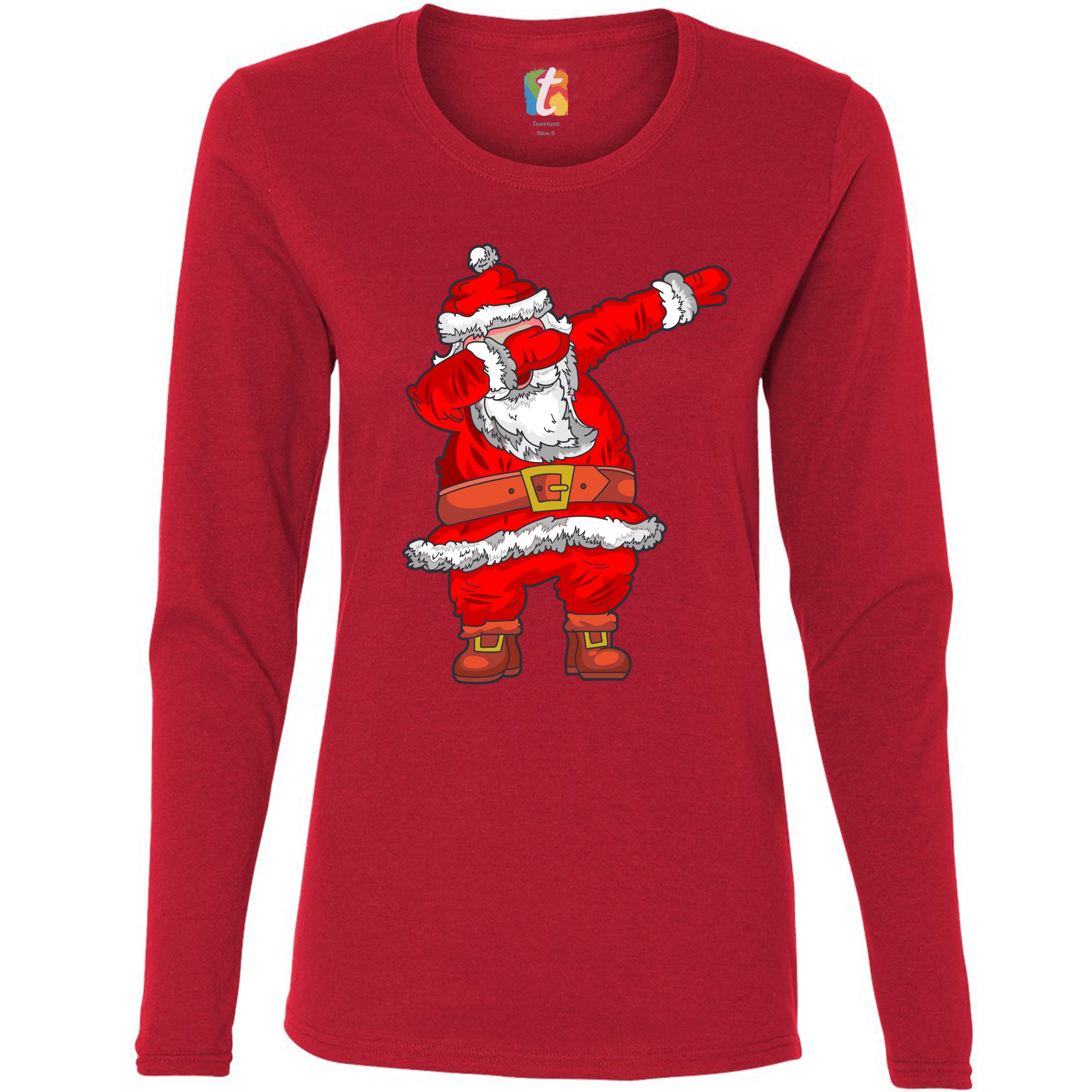 Dabbing Santa Claus Women's Long Sleeve T-shirt Merry Christmas Funny Dab Dance - Picture 11 of 29